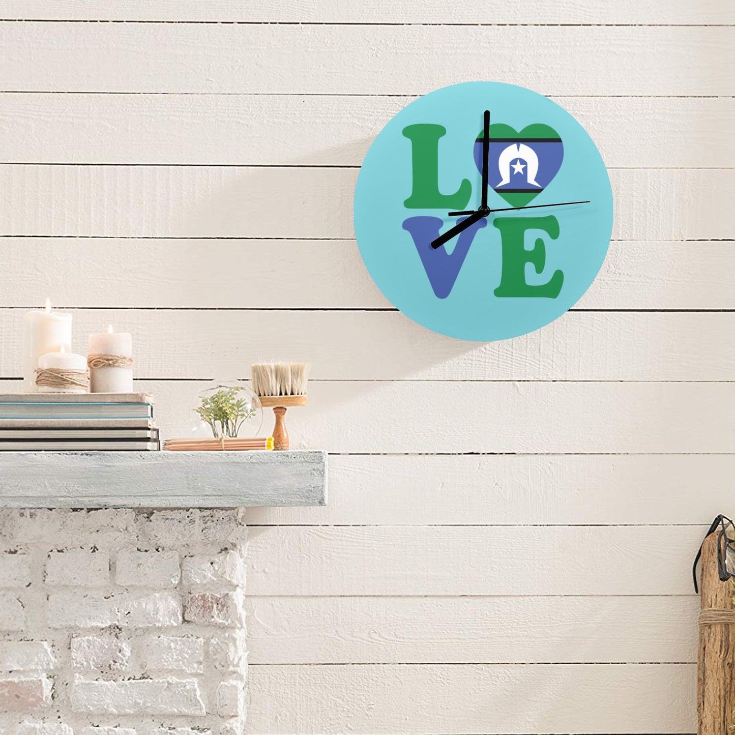 Torres Strait flag with LOVE on Wall Clock
