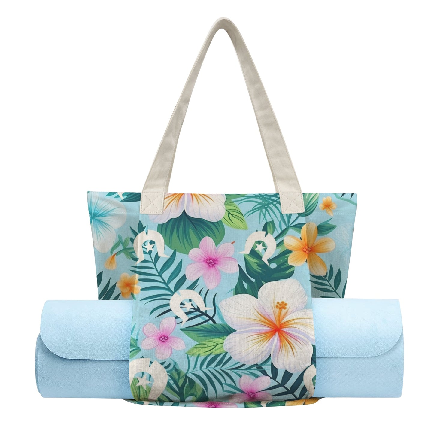 White Hibiscus flowers with White Dhari on Yoga Mat Bag