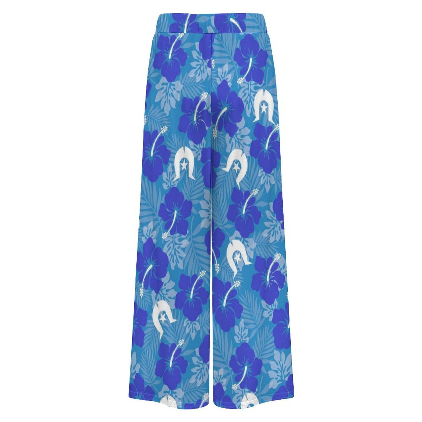Hibiscus flowers with Dhari (Royal blue) on Women’s Wide-Leg Pants