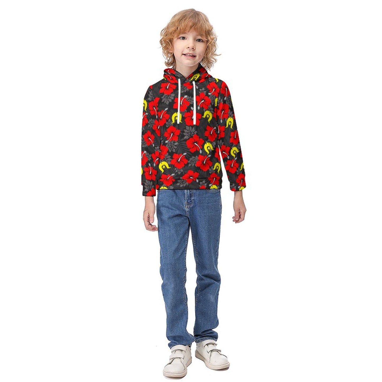 Royal Red Hibiscus with Yellow Dhari on Children's Hoodie