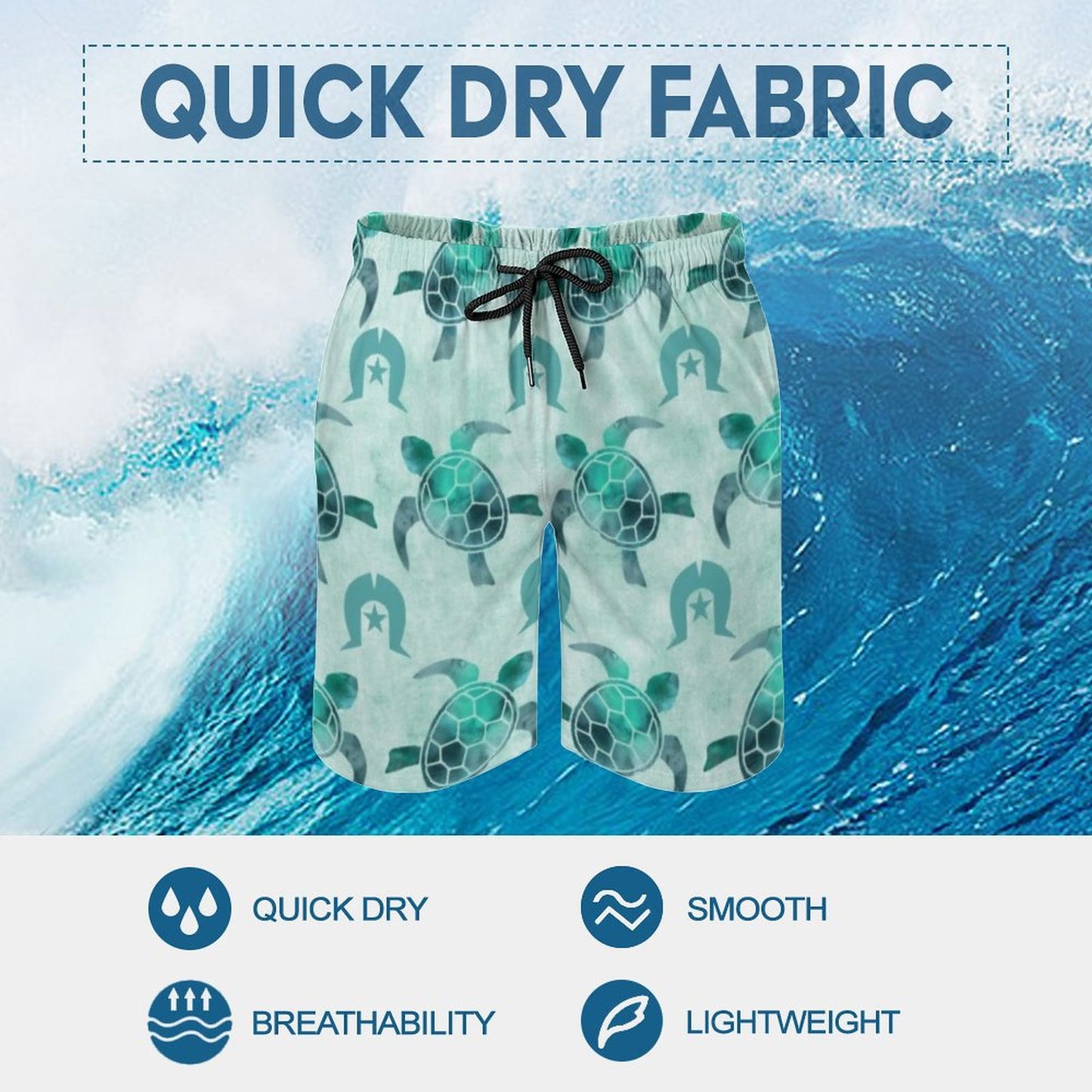 Aqua Turtle Pattern on Men's Board Shorts
