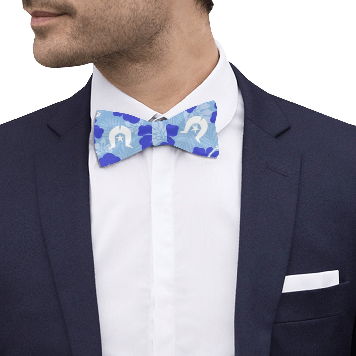 Hibiscus flowers with White Dhari (Sky blue) on Men's Bowtie