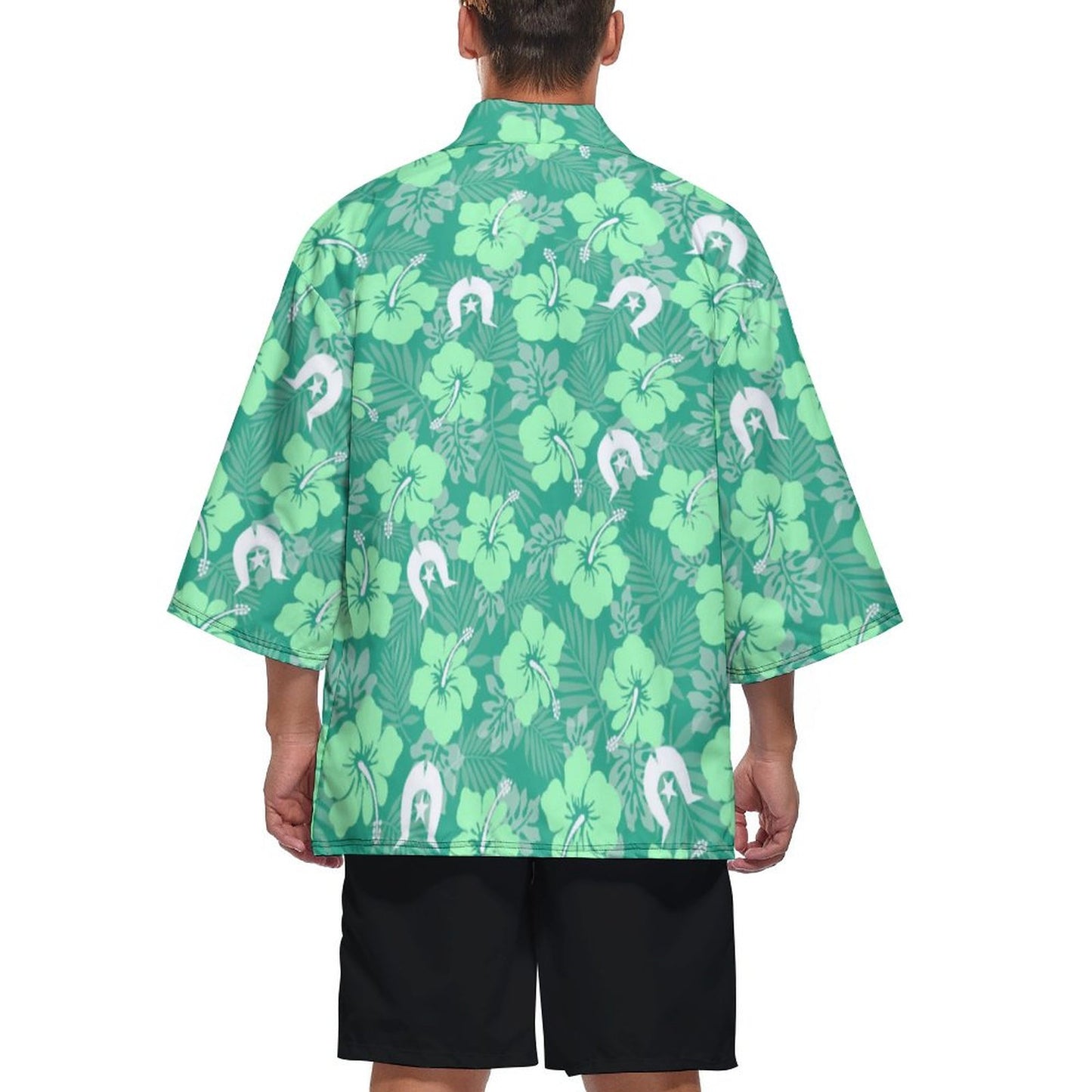 Hibiscus flowers with Dhari (Royal mint) on Drop Shoulder Male Kimono Cardigan