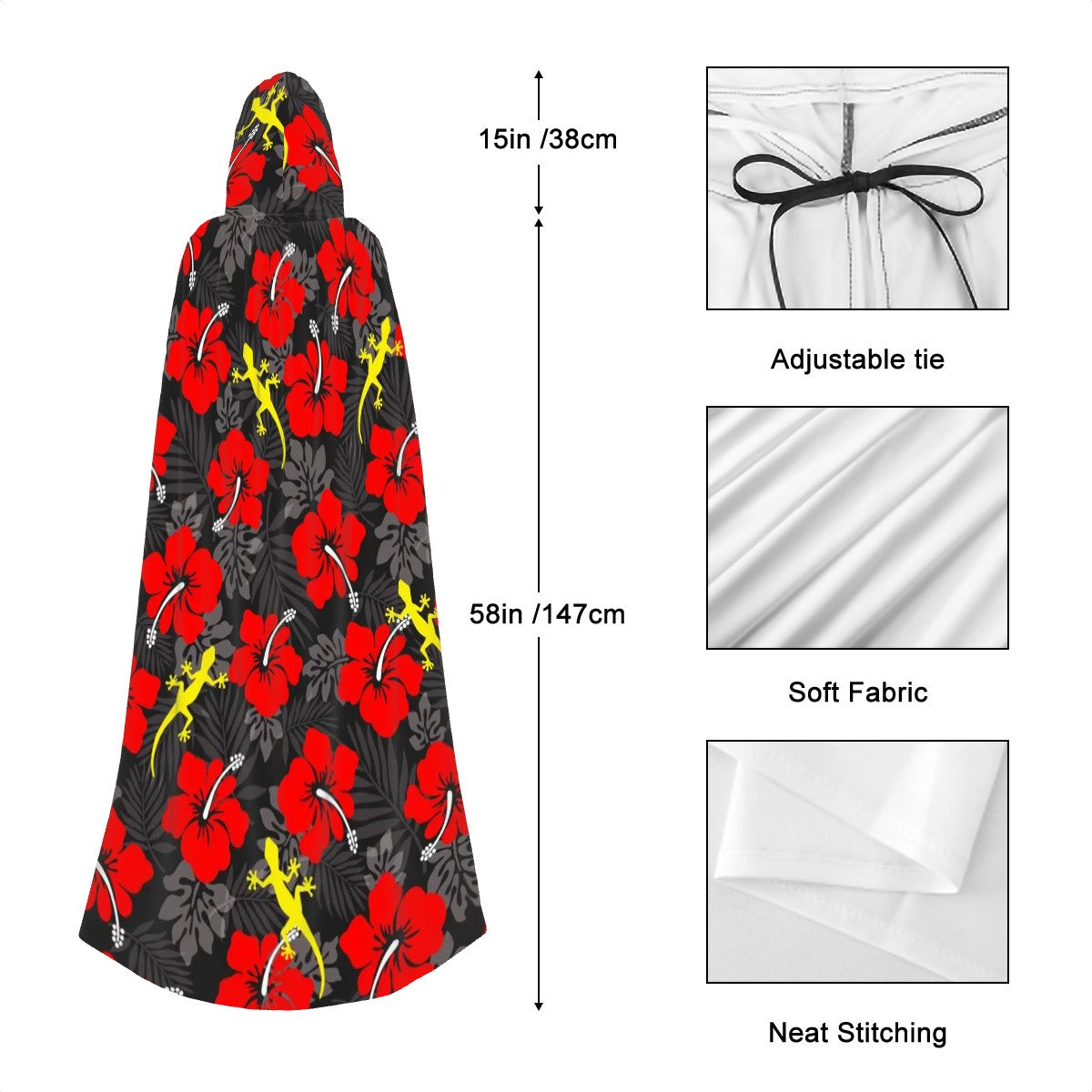 Royal Red Hibiscus flowers with Gecko on Hooded Cloak