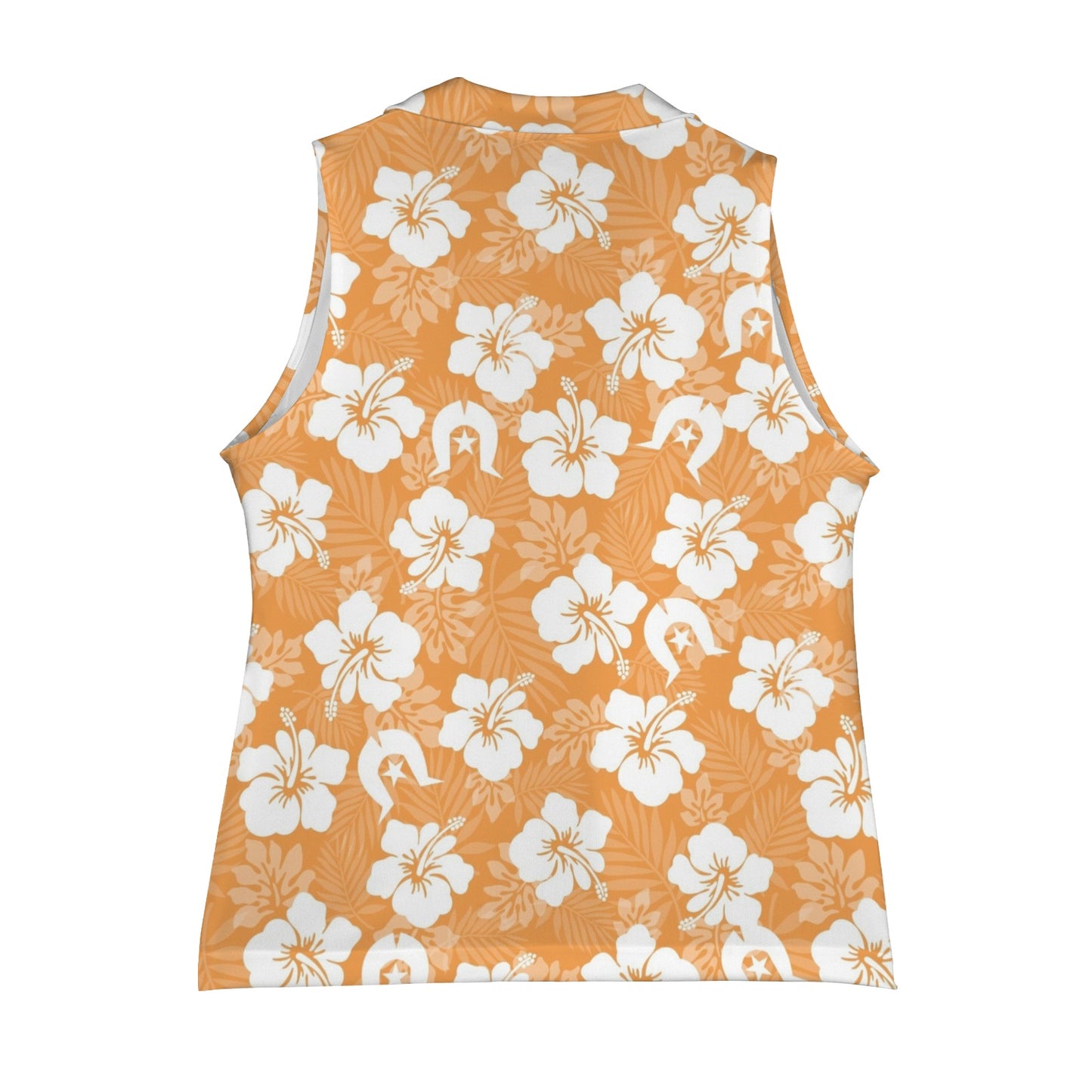 White Hibiscus flowers with Dhari (Orange) on Women Sleeveless Suit Vest