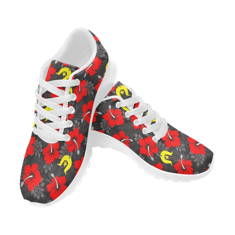 Royal Red Hibiscus with Yellow Dhari on Kid's Sneakers