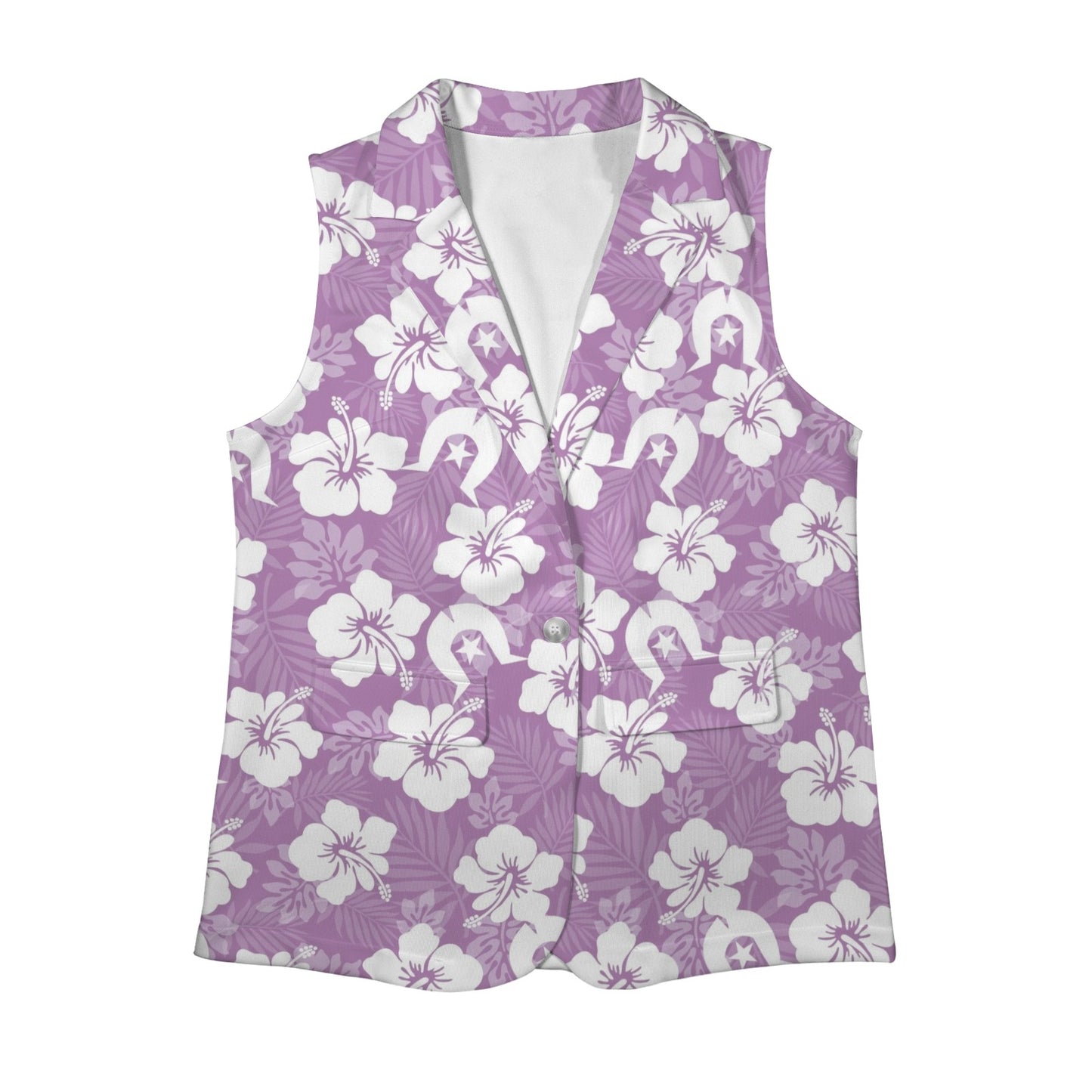 White Hibiscus and Dhari (Purple) on Women Sleeveless Suit Vest