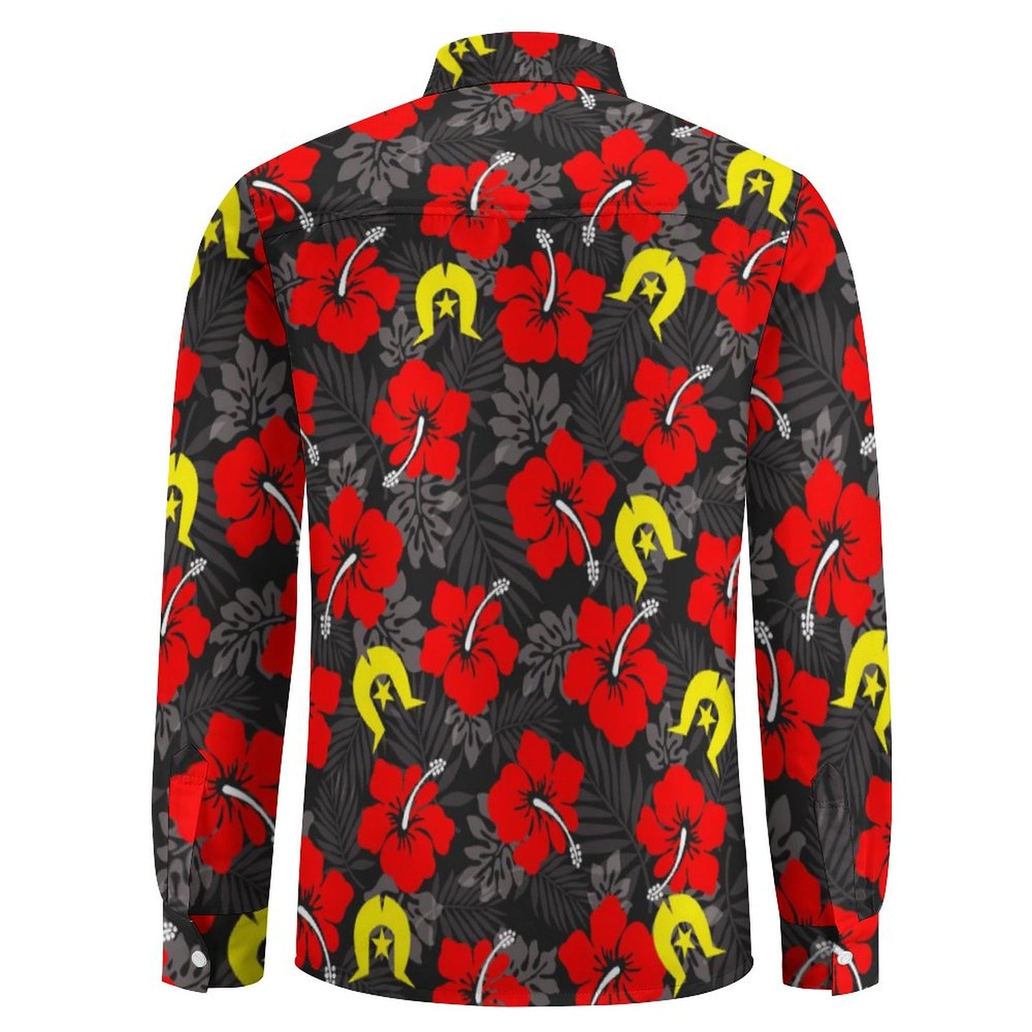 Royal Red Hibiscus with Yellow Dhari on Men's Long Sleeve Shirt