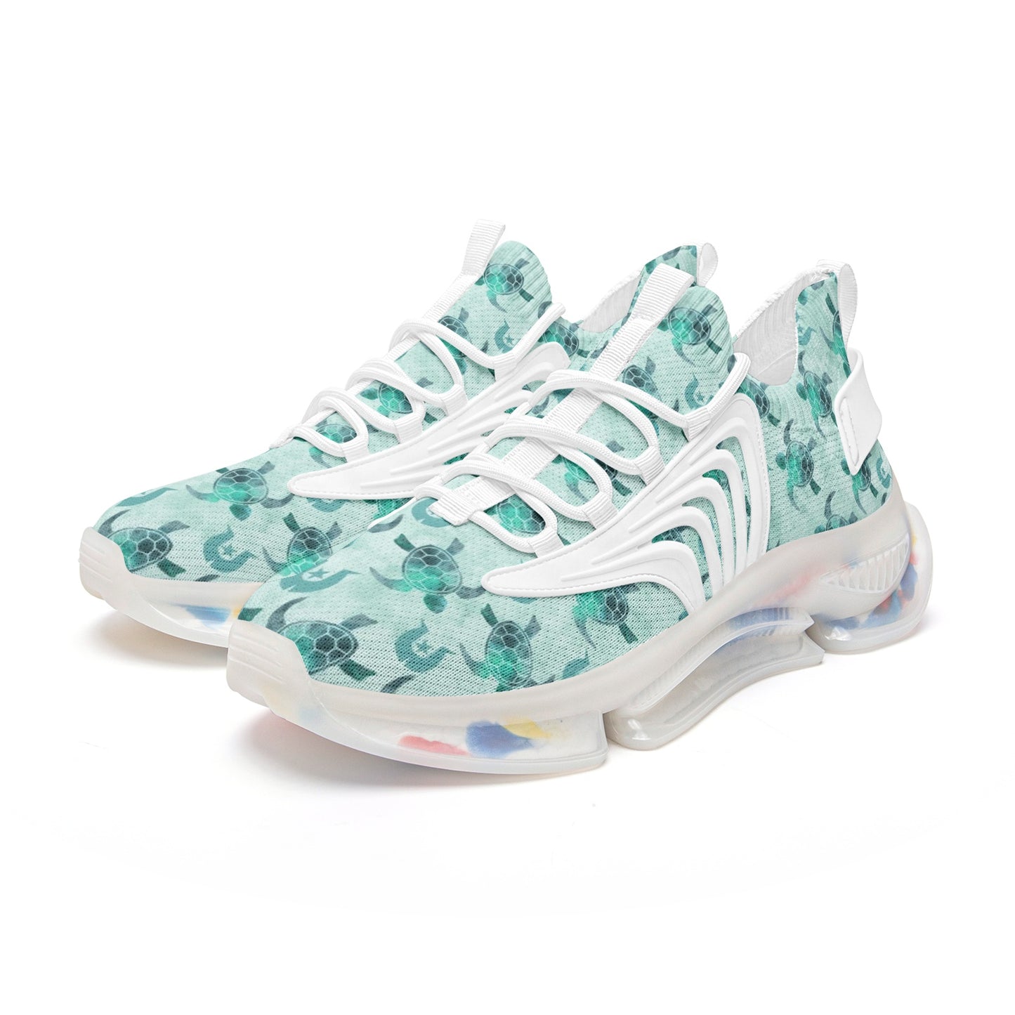 Aqua Turtle Pattern on Unisex Low Top Mesh Sneakers