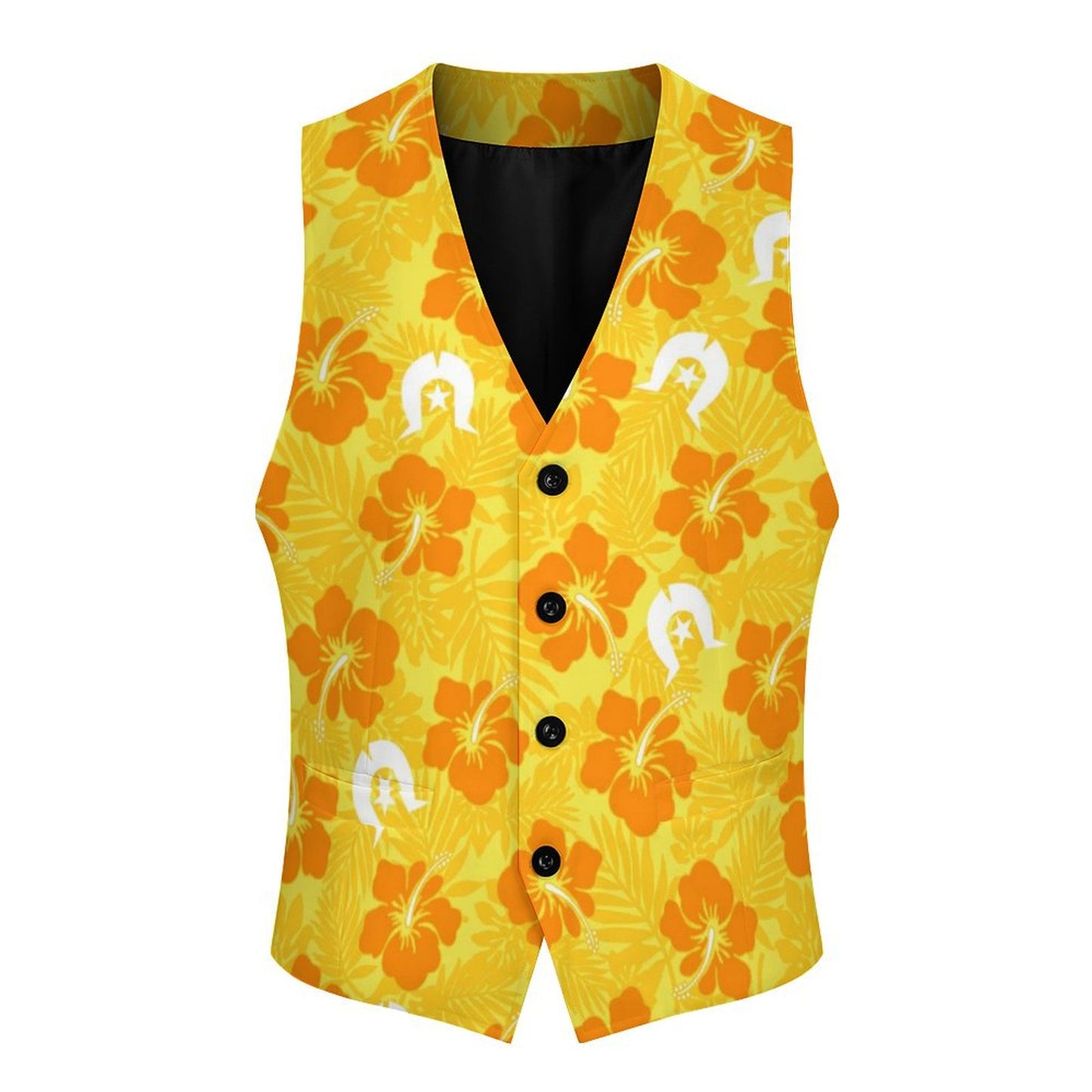 Hibiscus flowers with Dhari (Gold) on Men's Sleeveless Suit Vest