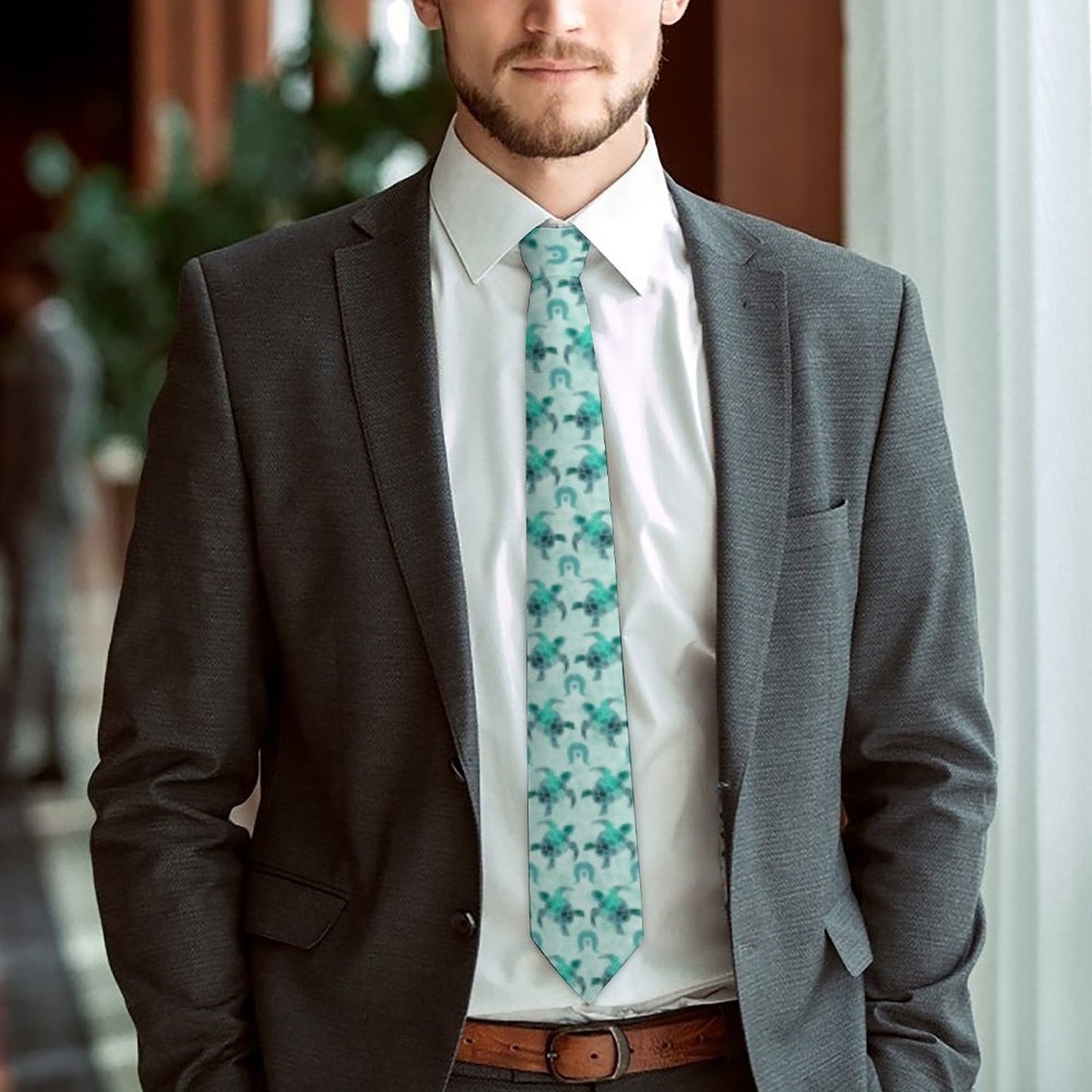 Aqua Turtle Pattern on Men's Formal Tie