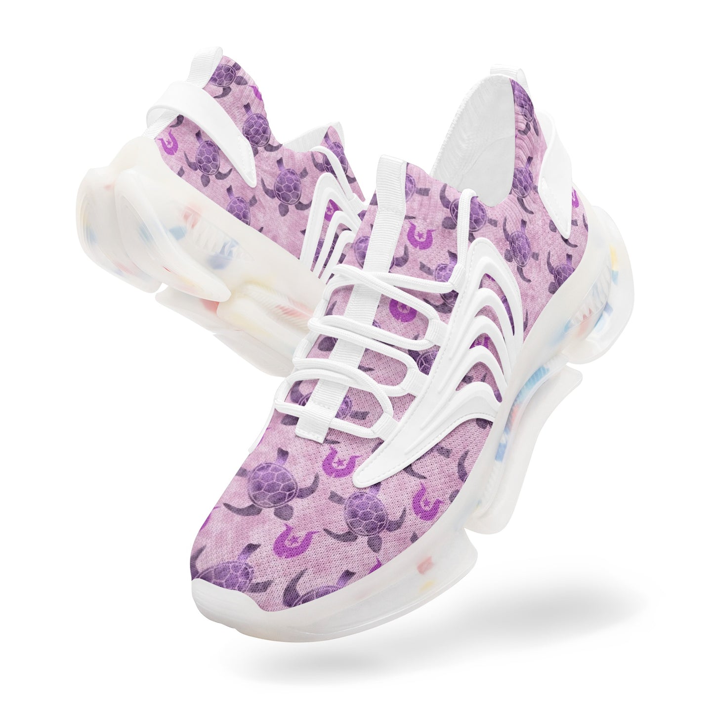 Purple Turtle Pattern on Unisex Low Top Mesh Sneakers