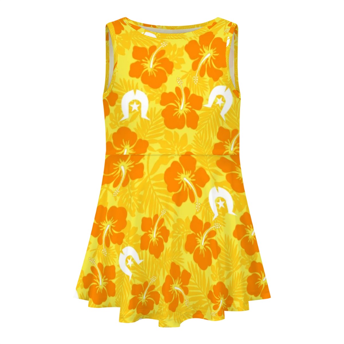 Hibiscus flowers with Dhari (Gold) on Girls Dress