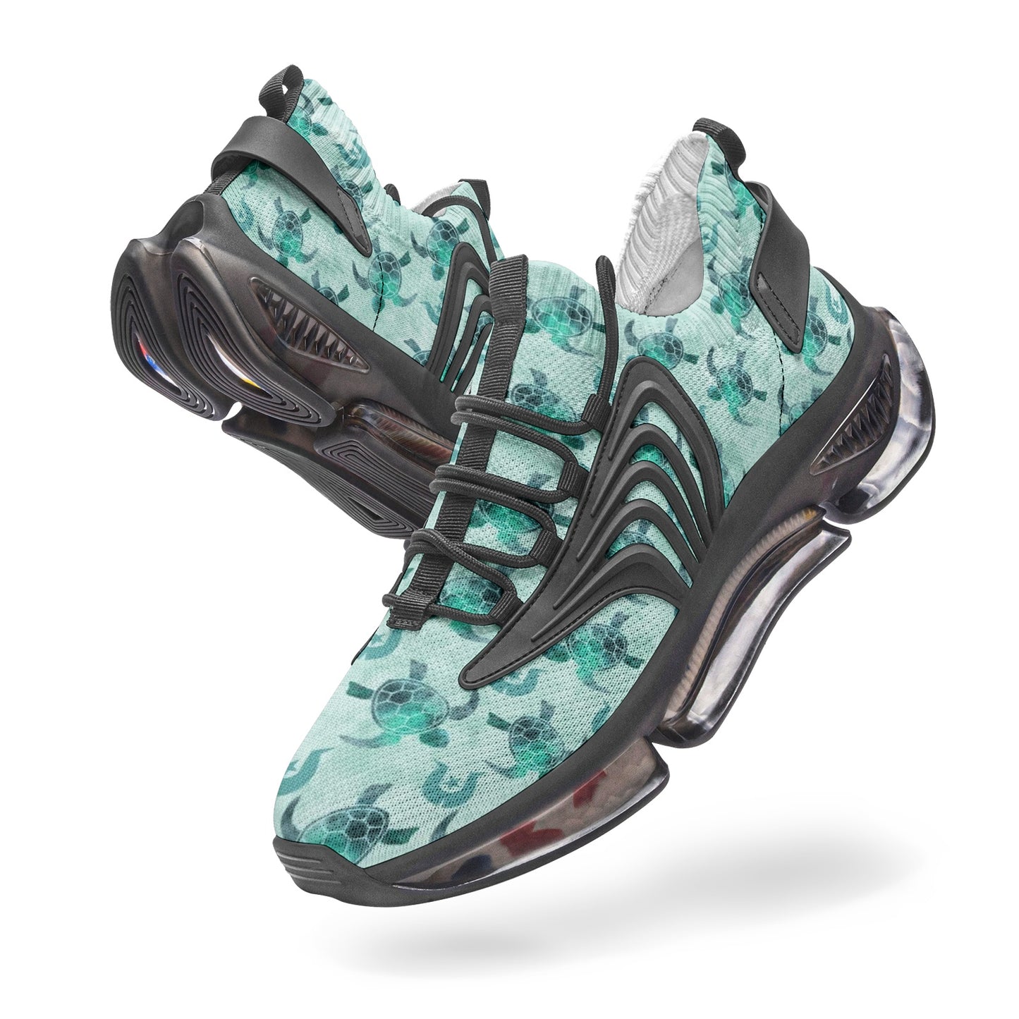 Aqua Turtle Pattern on Unisex Low Top Mesh Sneakers