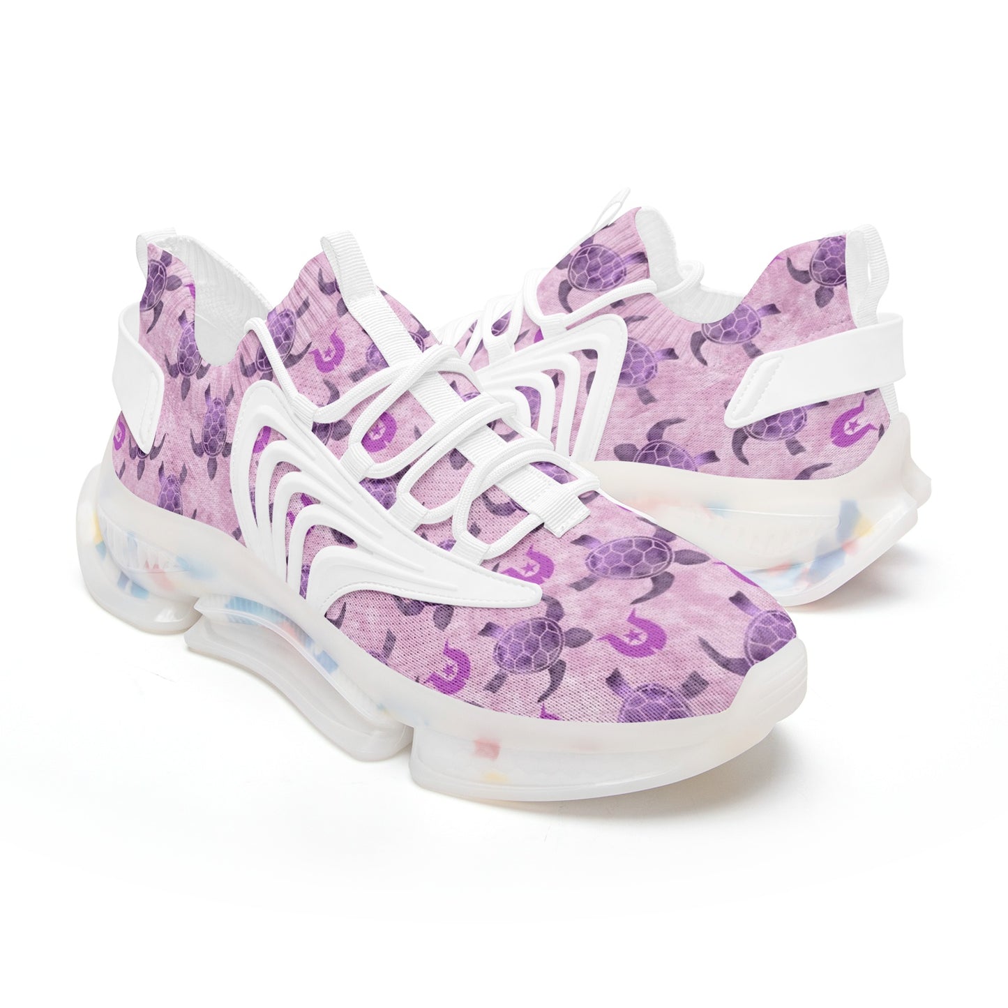 Purple Turtle Pattern on Unisex Low Top Mesh Sneakers