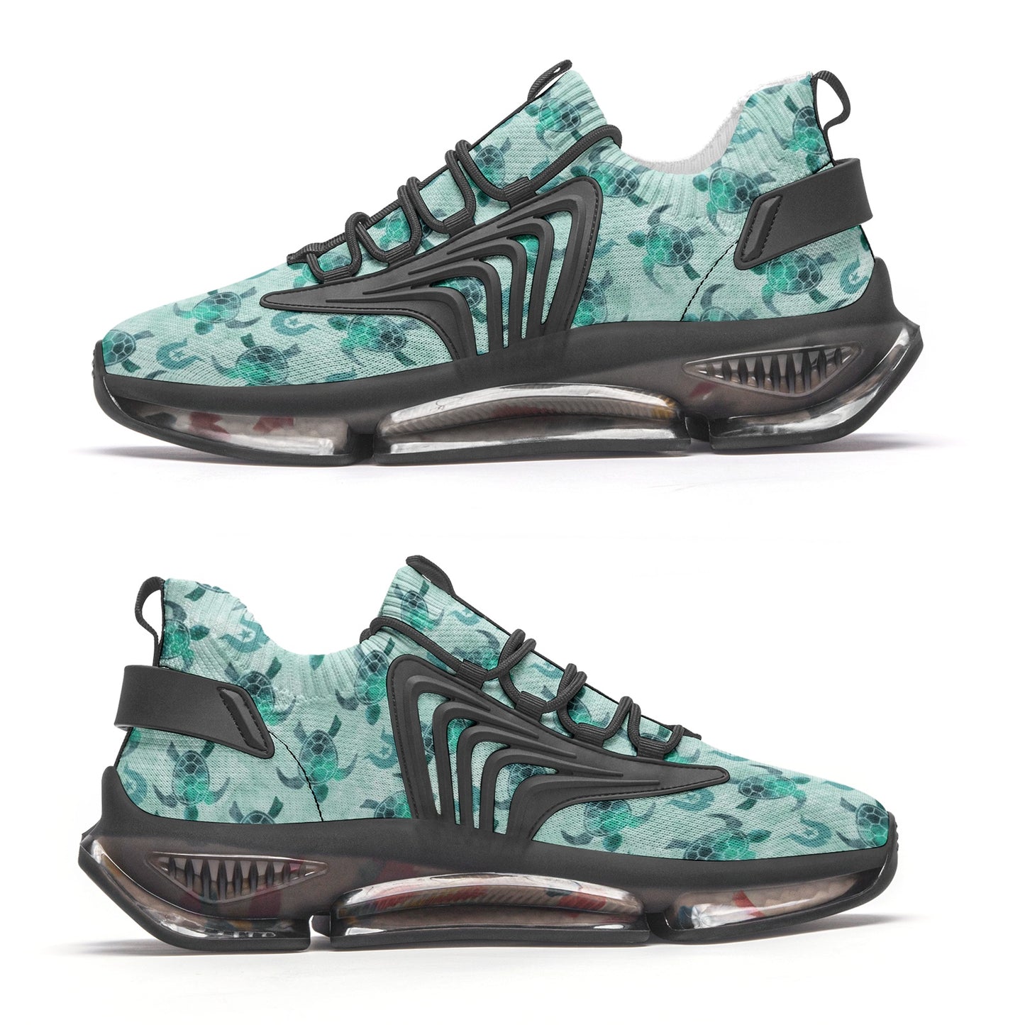 Aqua Turtle Pattern on Unisex Low Top Mesh Sneakers