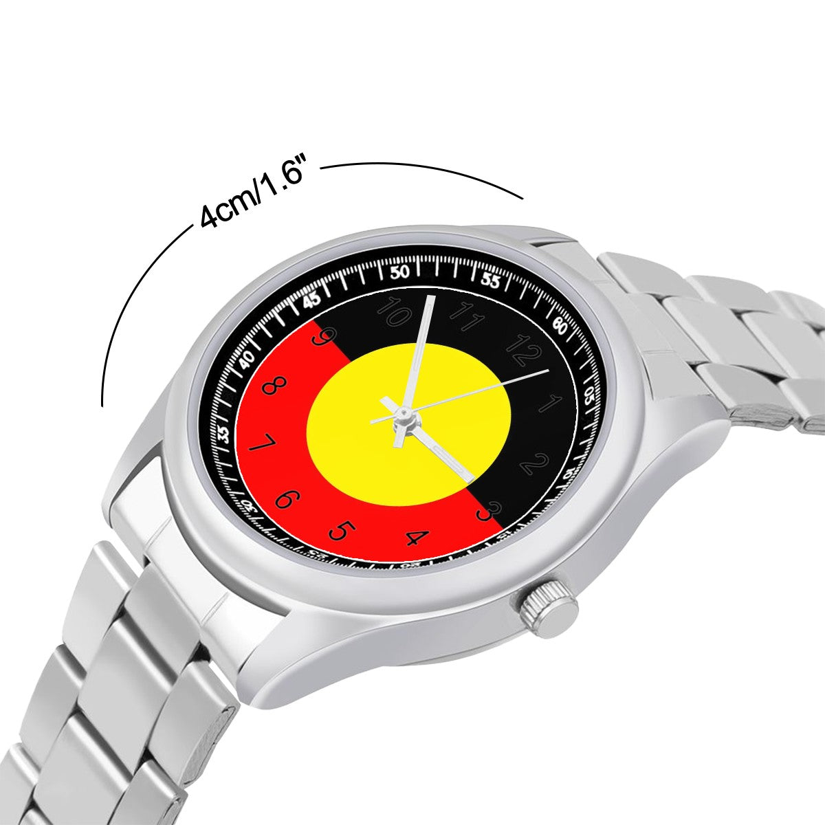 Aboriginal Flag on Simple Stainless Steel Watch