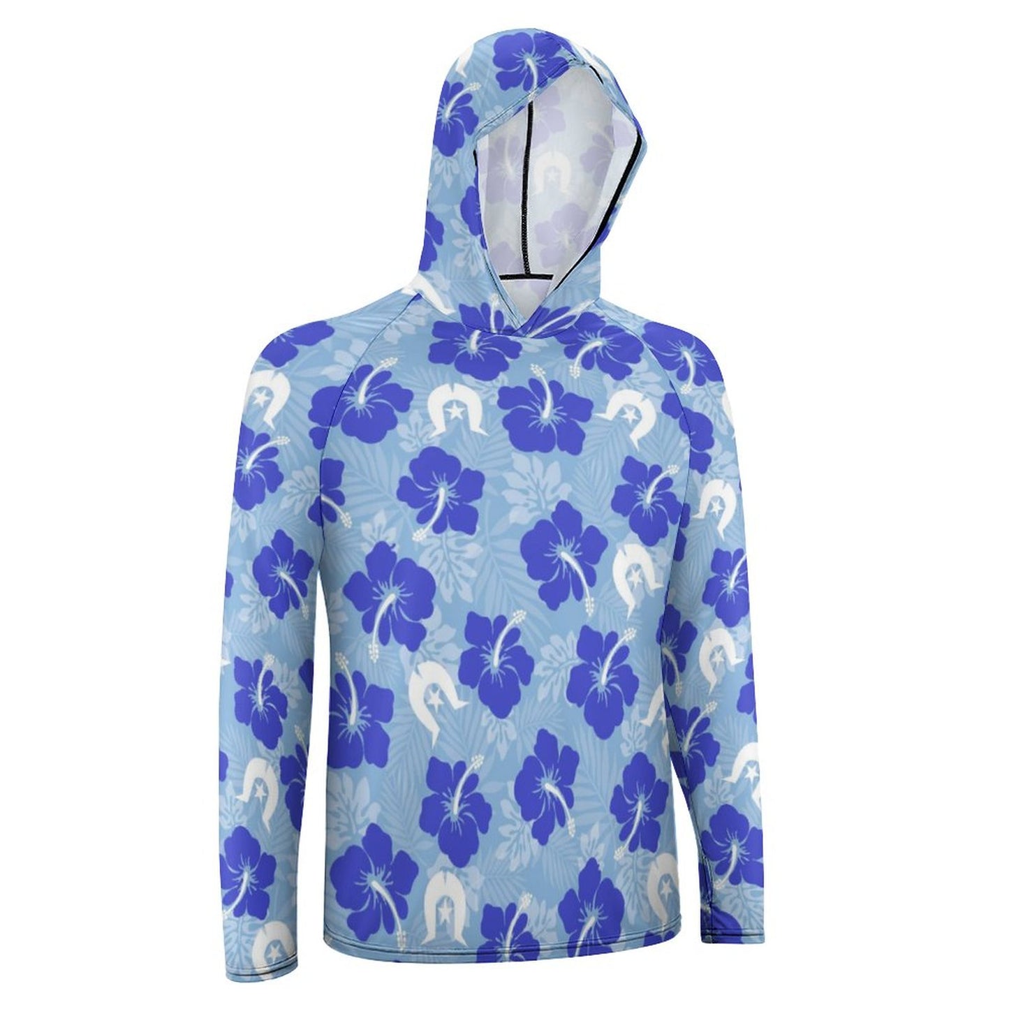 Hibiscus flowers with White Dhari (Sky blue) on Men's UPF 40+ Sun Protection Fishing Shirt