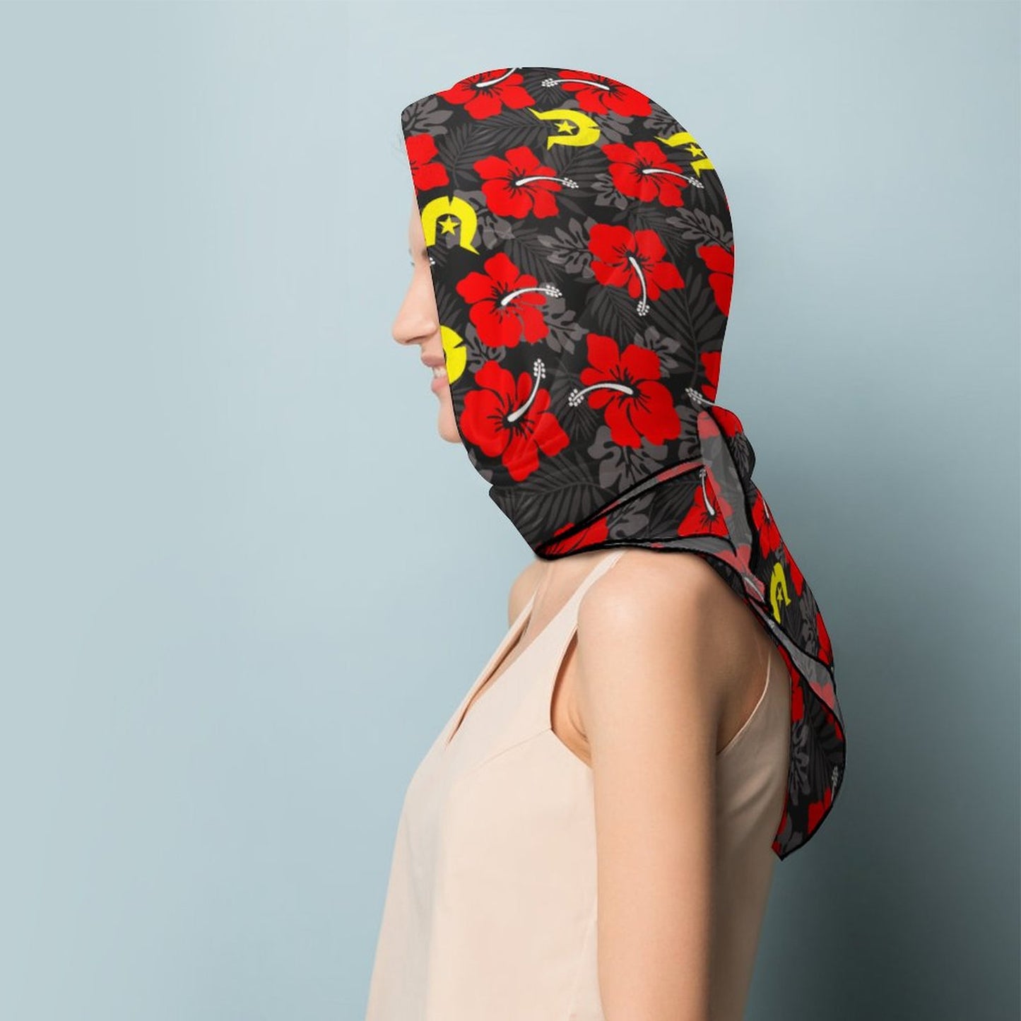 Royal Red Hibiscus with Yellow Dhari on Women's Scarf