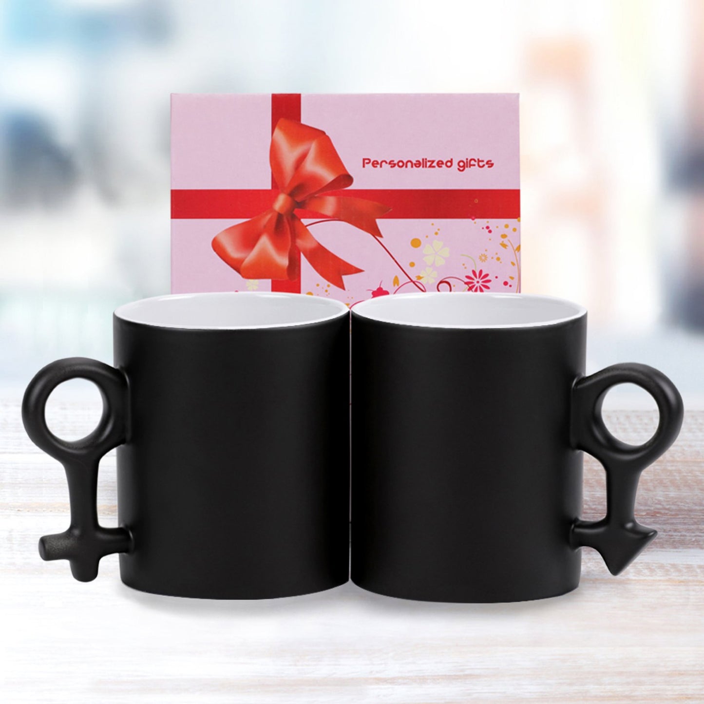 Royal Red Hibiscus with Heart shaped Aboriginal flag on Couple Symbol Color-Changing Mug