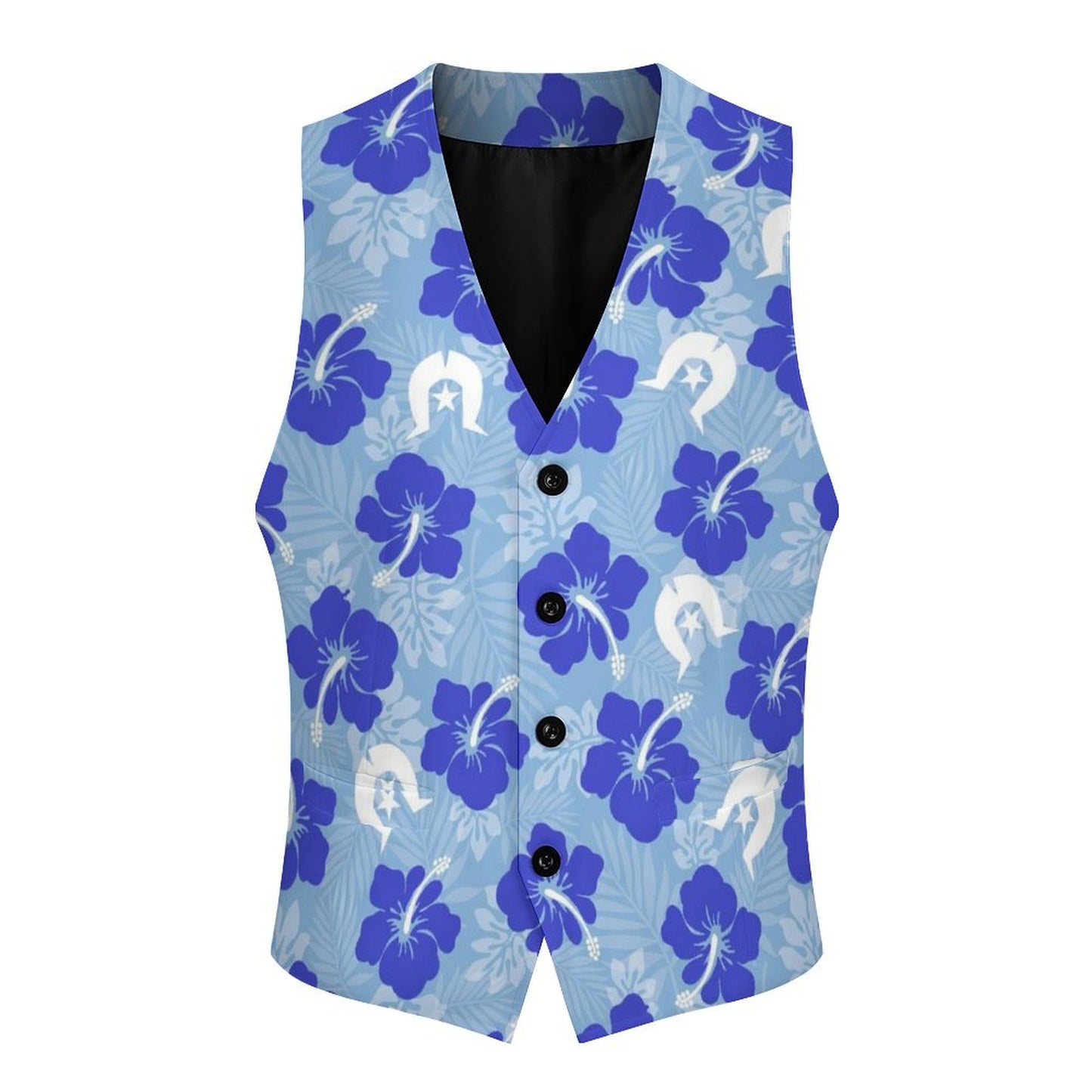 Hibiscus flowers with White Dhari (Sky blue) on Men's Sleeveless Suit Vest
