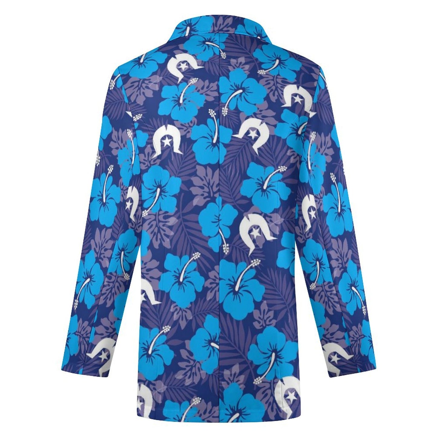 Hibiscus flowers with White Dhari (Royal blue) on Women's Blazer