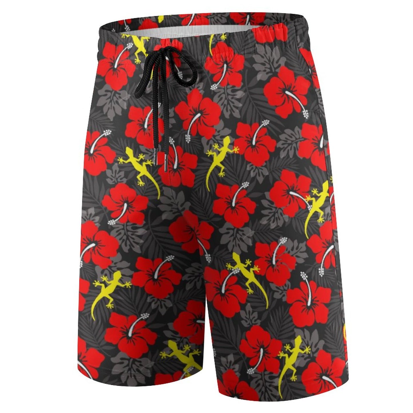 Royal Red Hibiscus flowers with Gecko on Kid's Beach Pants