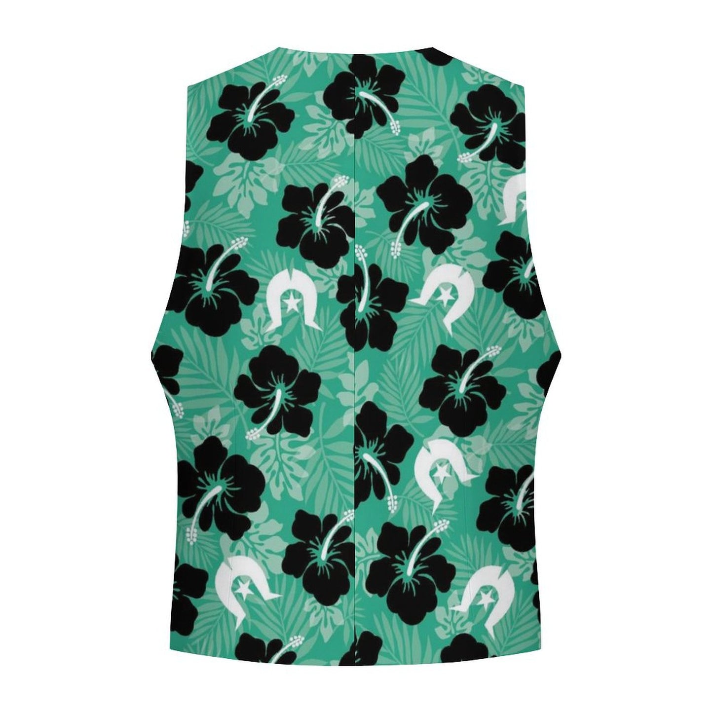 Black Hibiscus with White Dhari on Men's Sleeveless Suit Vest