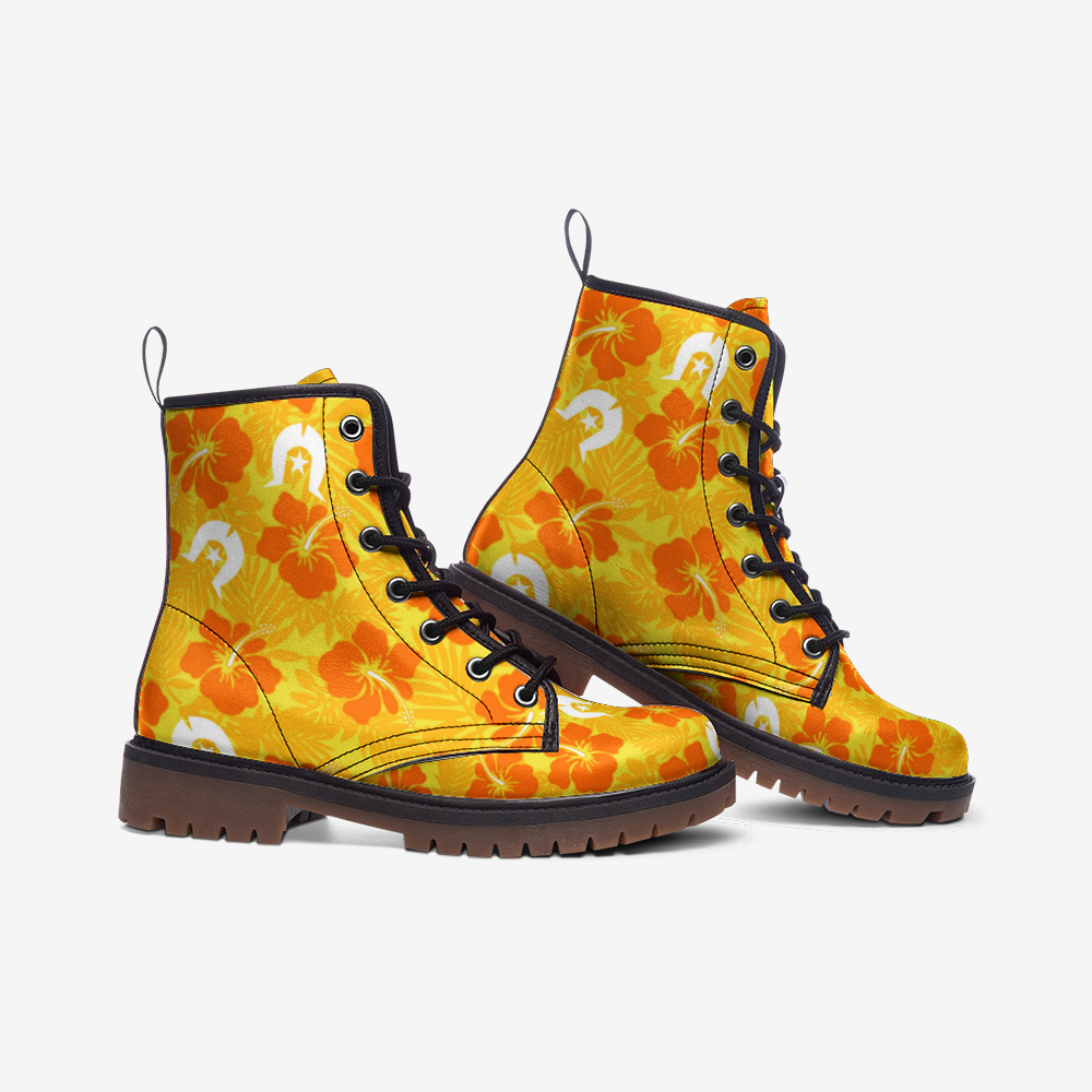 Hibiscus flowers with Dhari (Gold) on Casual Leather Lightweight Boots