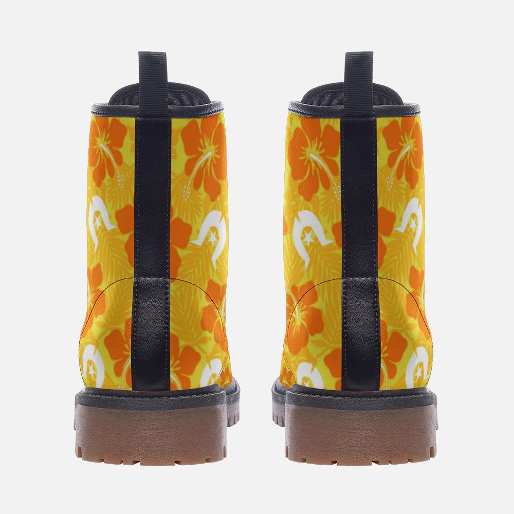 Hibiscus flowers with Dhari (Gold) on Casual Leather Lightweight Boots