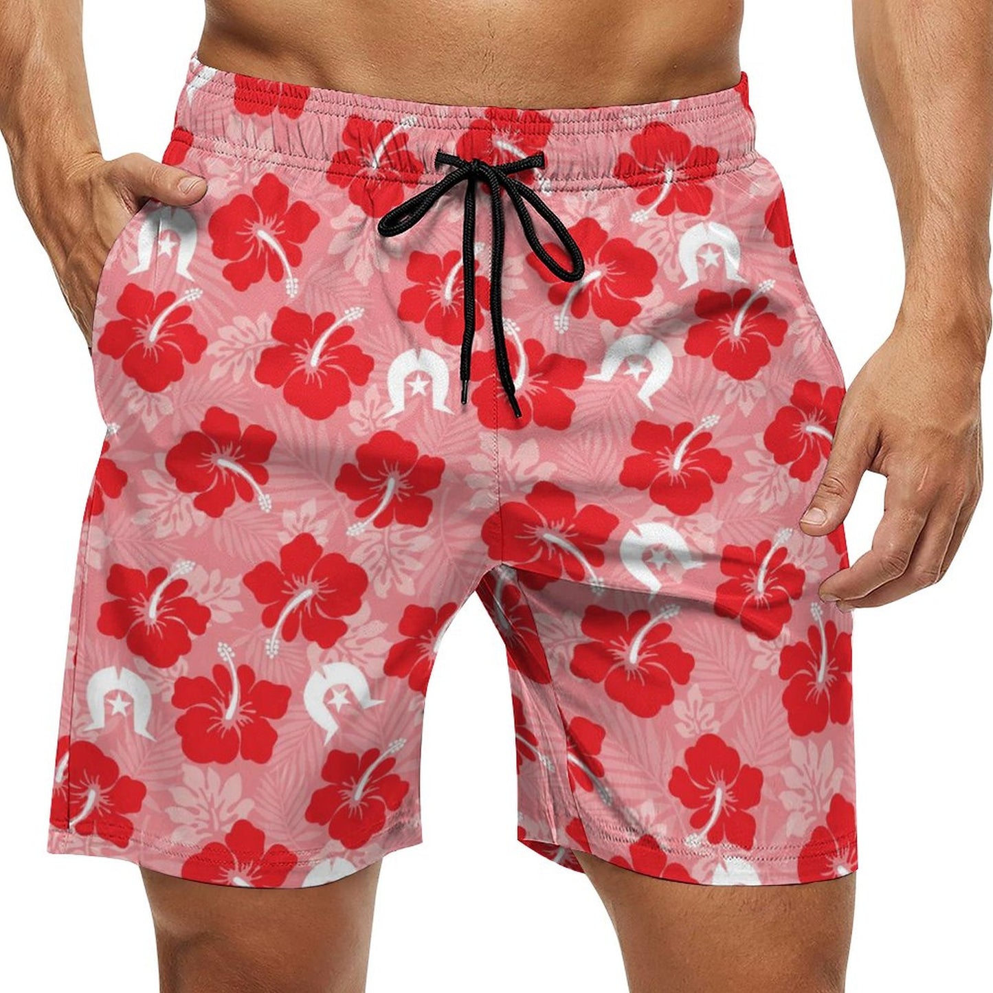Hibiscus flowers with Dhari (Royal Pink) on Men's Board Shorts