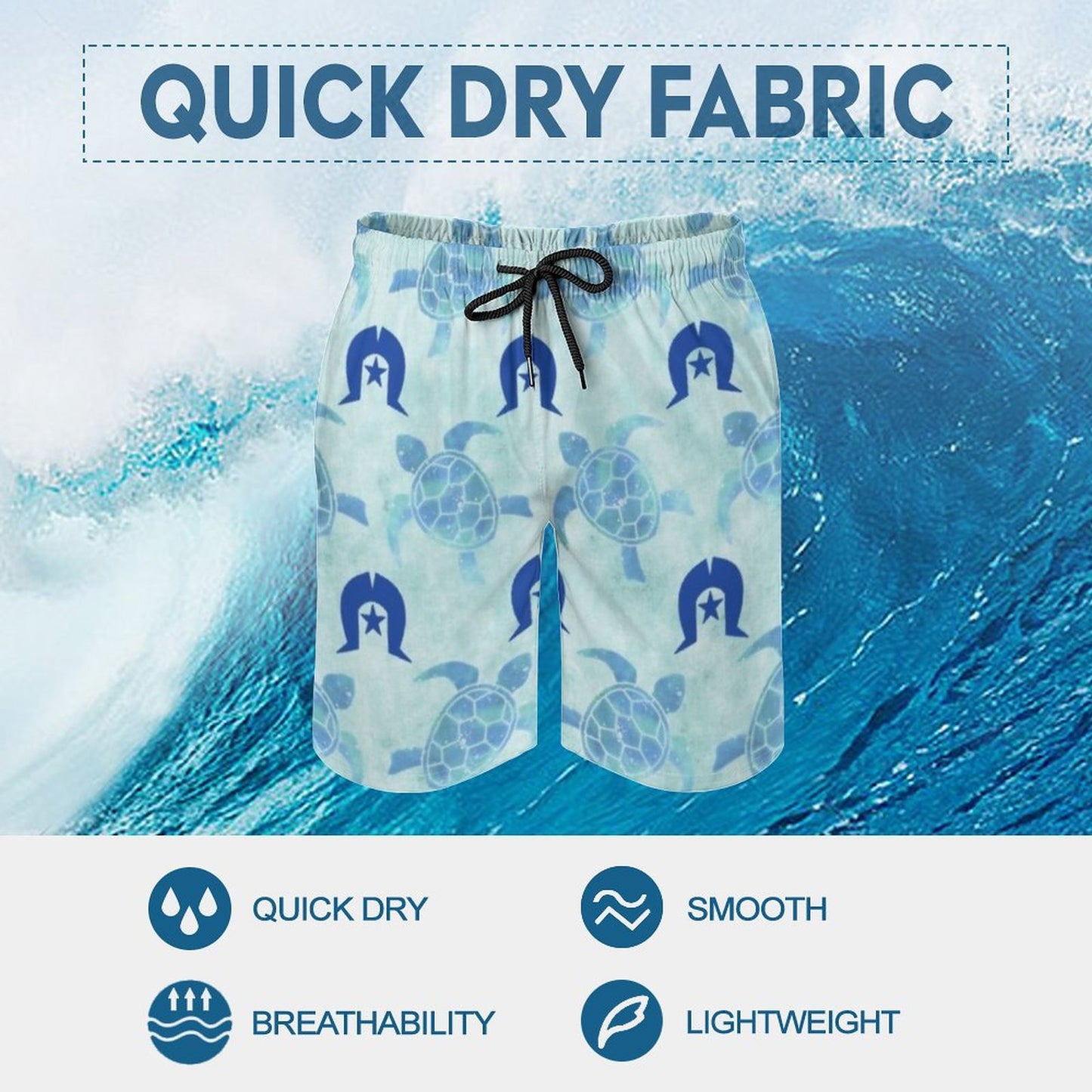 Blue Turtle Pattern on Men's Board Shorts