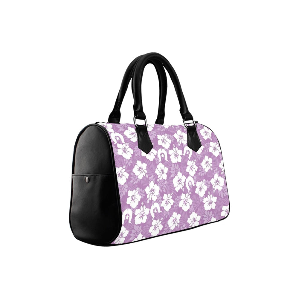 White Hibiscus and Dhari (Purple) on Custom Handbag