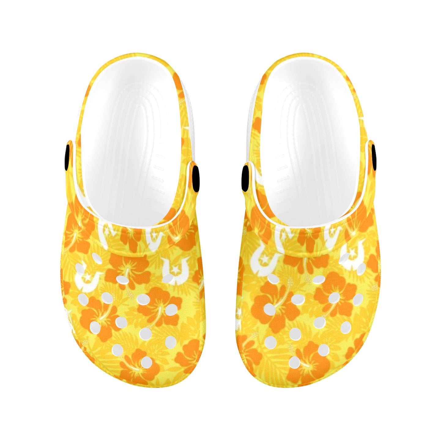Hibiscus flowers with Dhari (Gold) on Kids Clogs