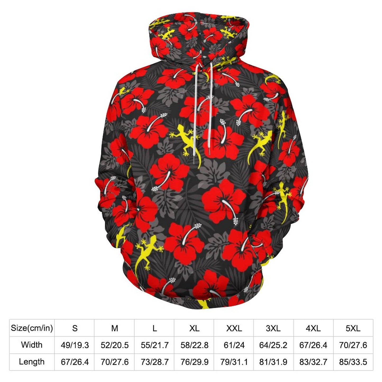 Royal Red Hibiscus flowers with Gecko on Lady Hoodie with Double-layer Cap