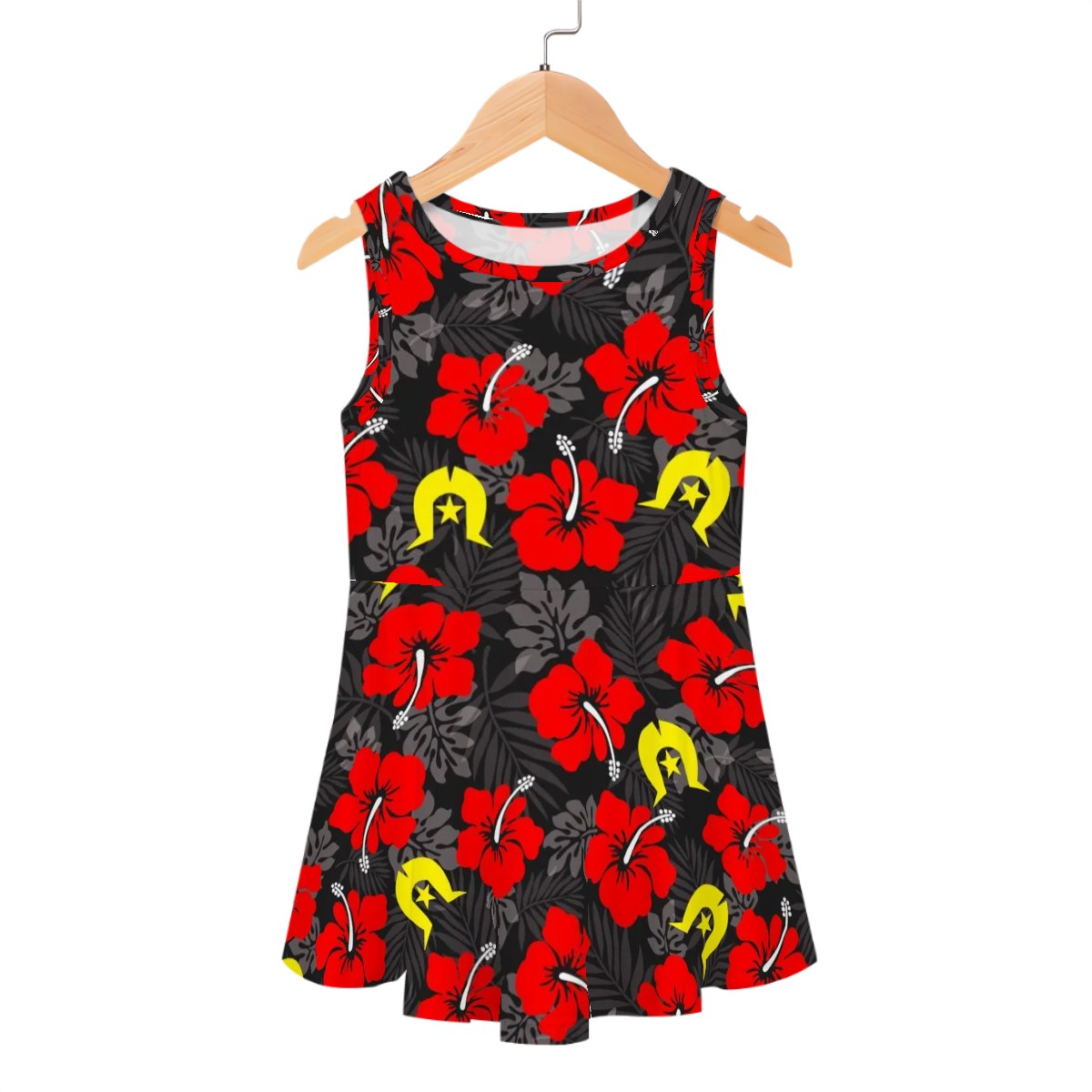 Royal Red Hibiscus with Yellow Dhari on Girls Dress