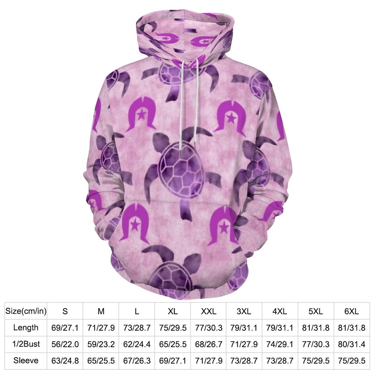 Purple Turtle Pattern on Men's Cool Hoodie with Double-layer Cap