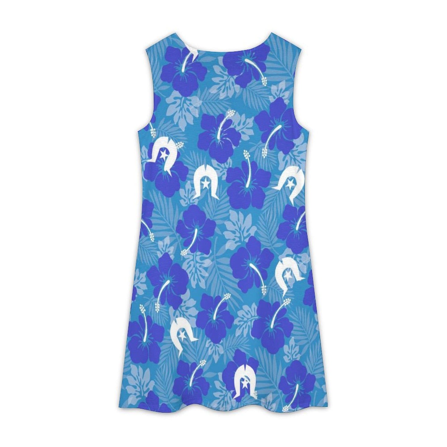 Hibiscus flowers with Dhari (Royal blue) on Sleeveless Dress