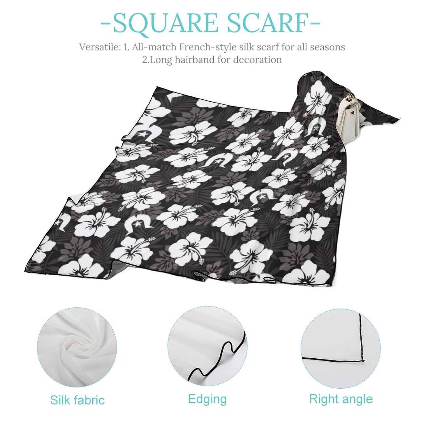 White Hibiscus and Dhari (Black) on Women's Scarf