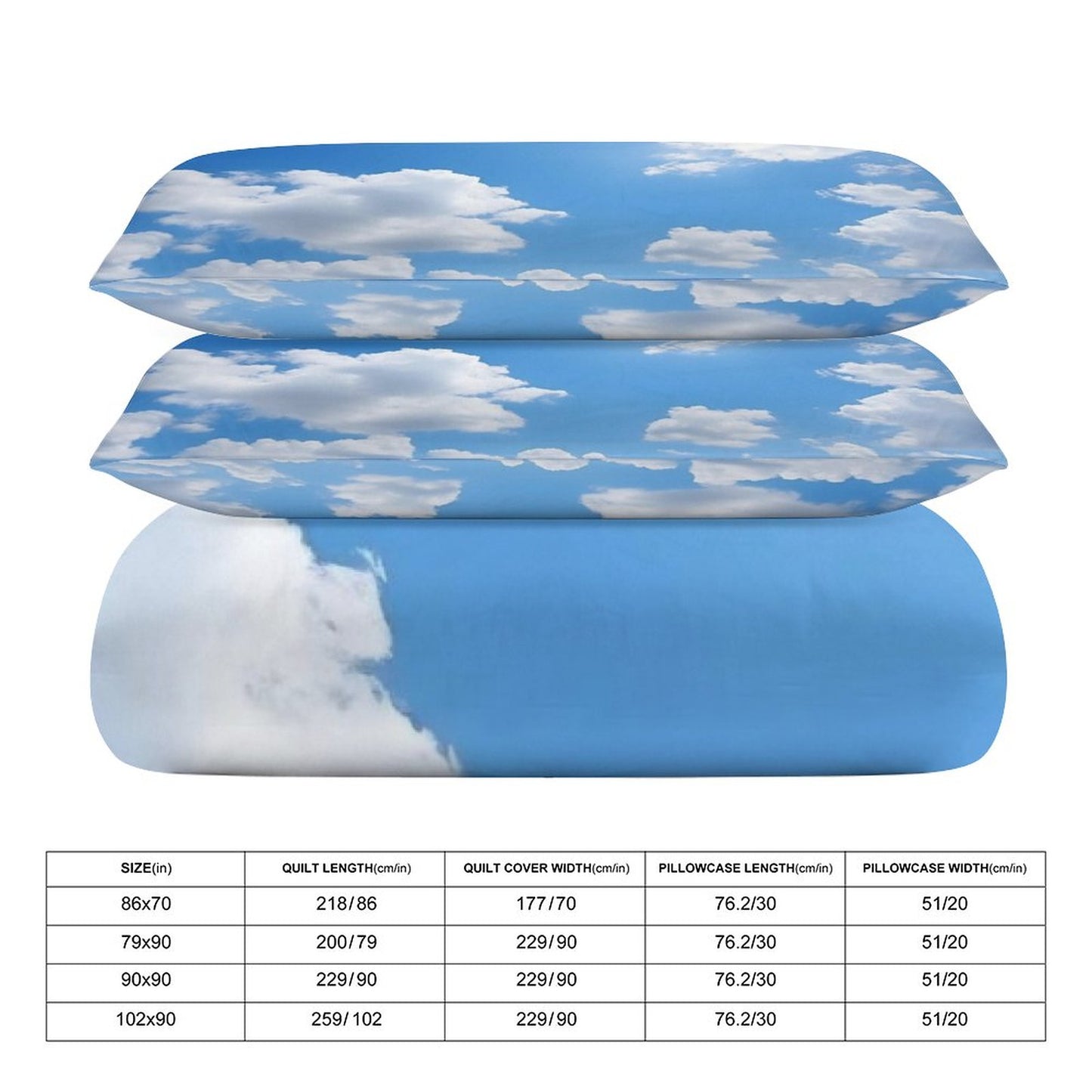Clouds on 3-Piece Bedding Set-90"x90"/ 229x229cm (Dual-sided Printing)