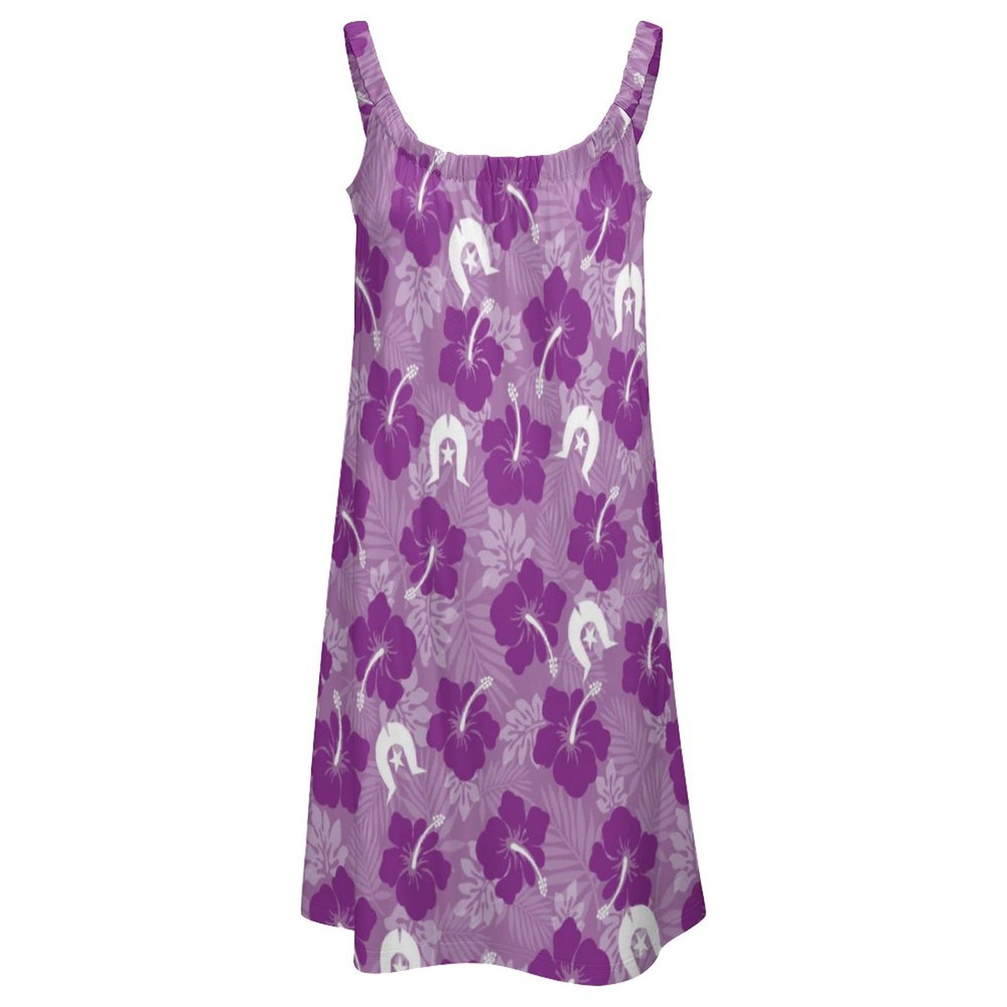 Hibiscus flowers with Dhari (Royal purple) on Sleeveless Dress