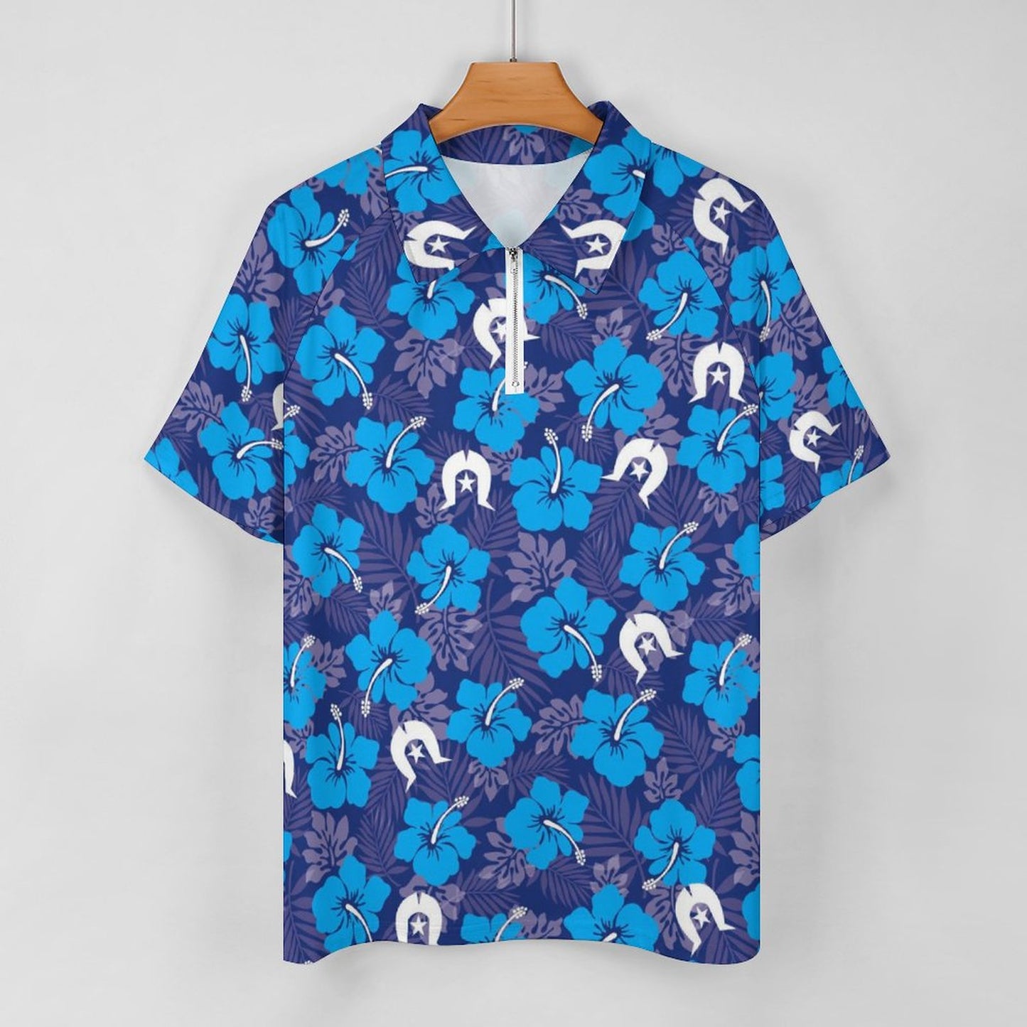 Hibiscus flowers with White Dhari (Royal blue) on Short Sleeved Sportswear Men's T Shirt