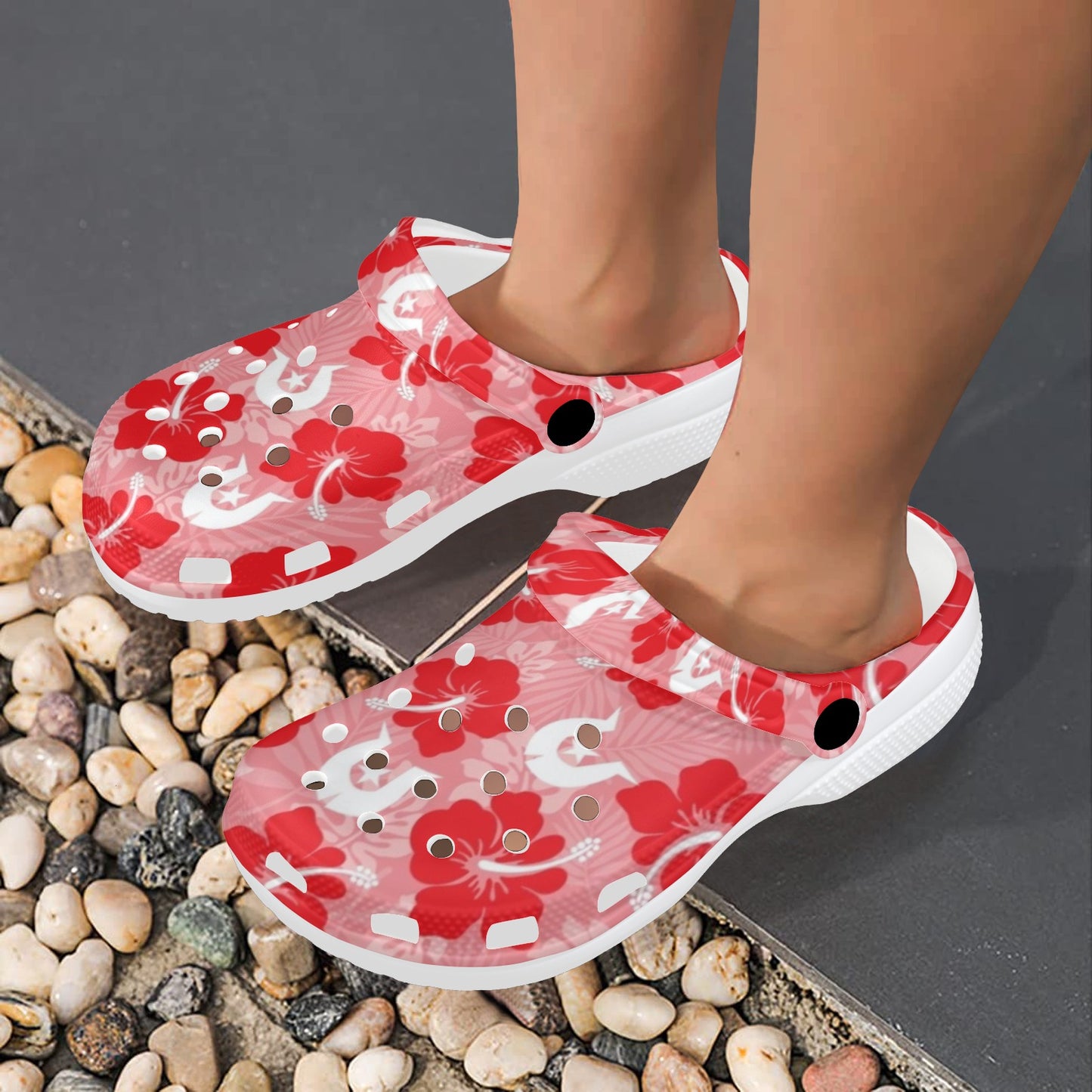 Hibiscus flowers with Dhari (Royal Pink) on Adults Clogs