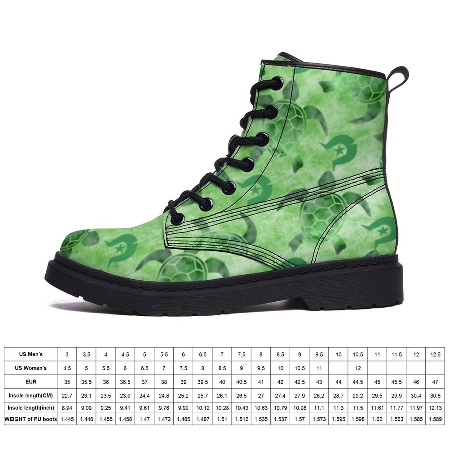 Green Turtle Pattern on Unisex Boots for Men and Women