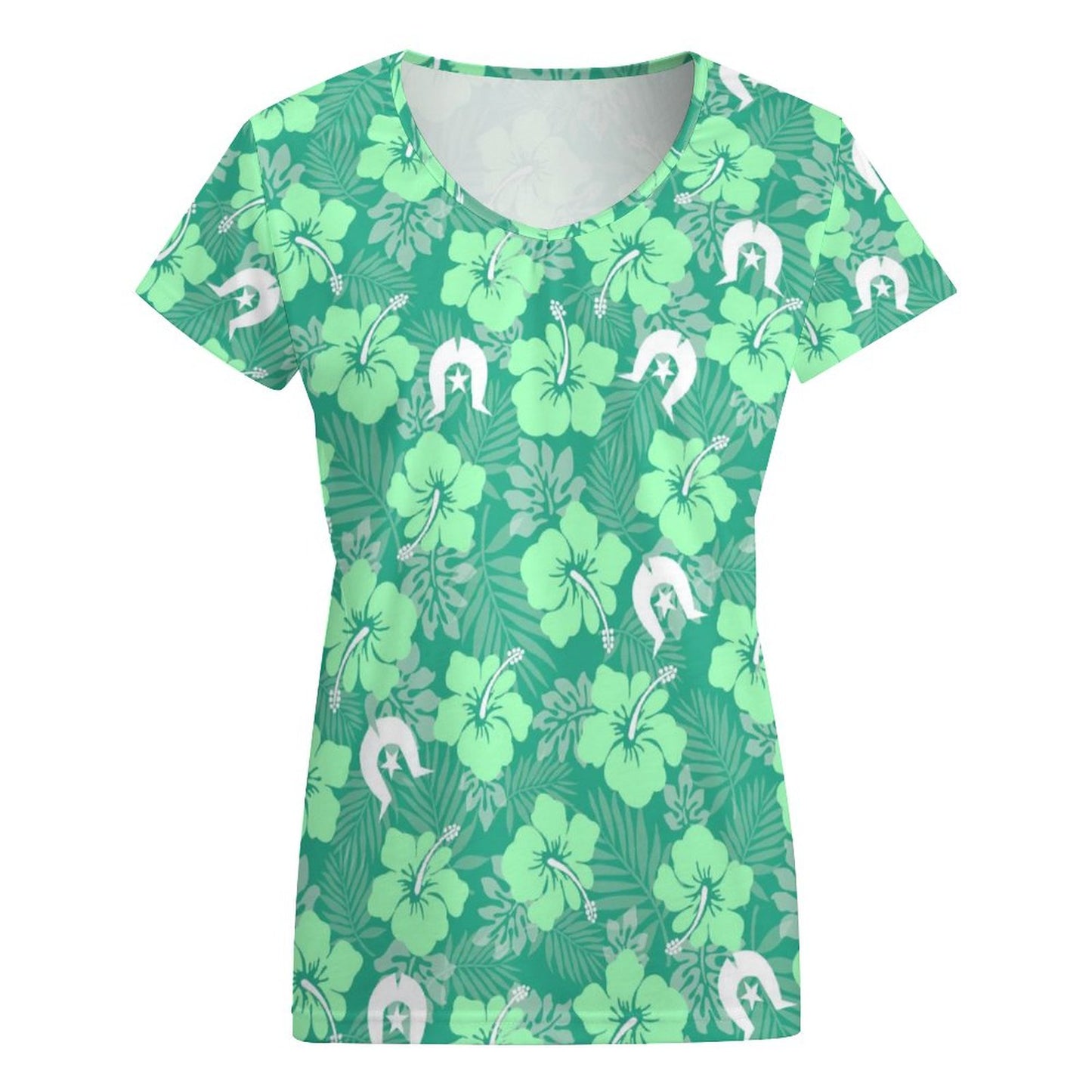 Hibiscus flowers with Dhari (Royal mint) on V-neck Short Sleeve T-Shirt