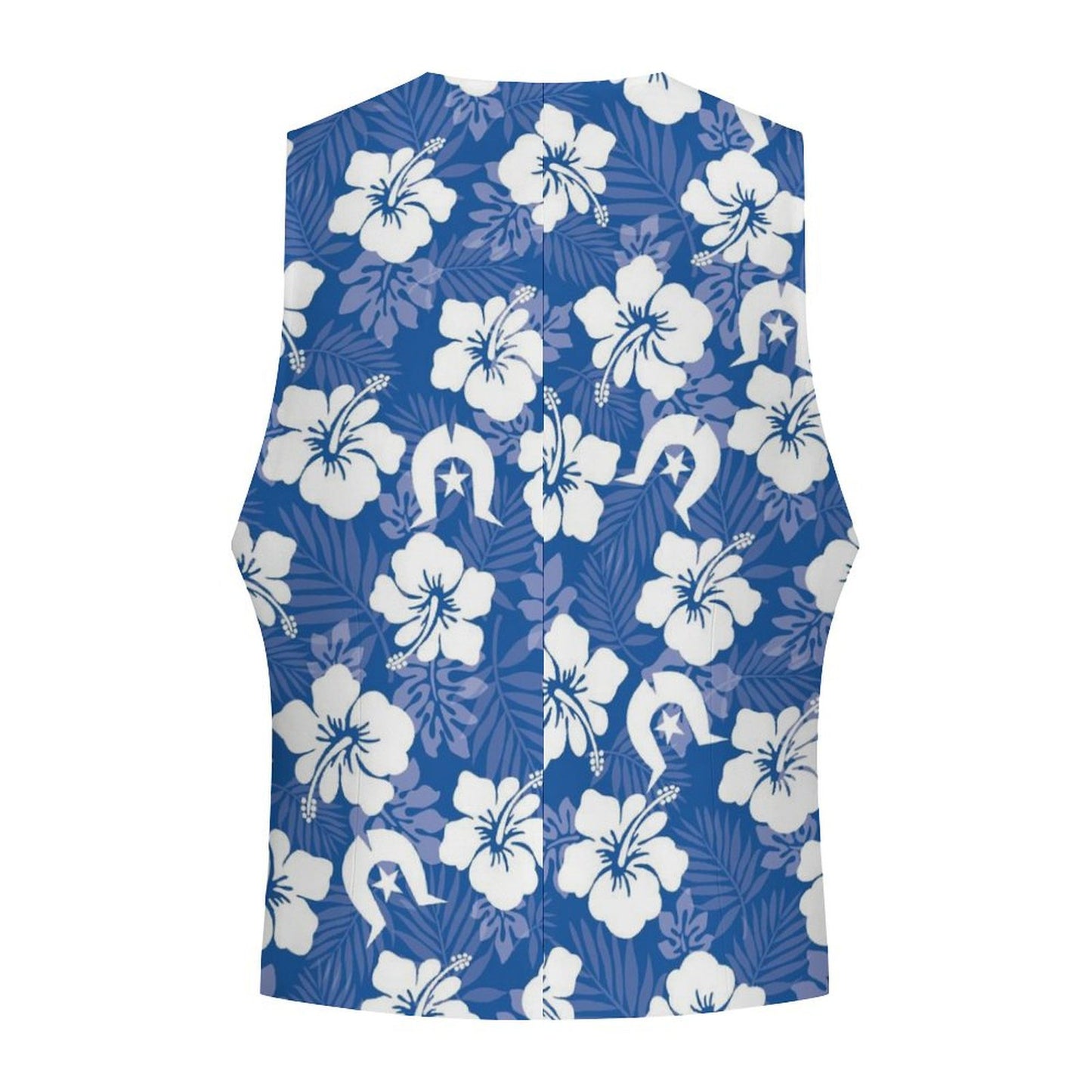 White Hibiscus and Dhari (Blue) on Men's Sleeveless Suit Vest