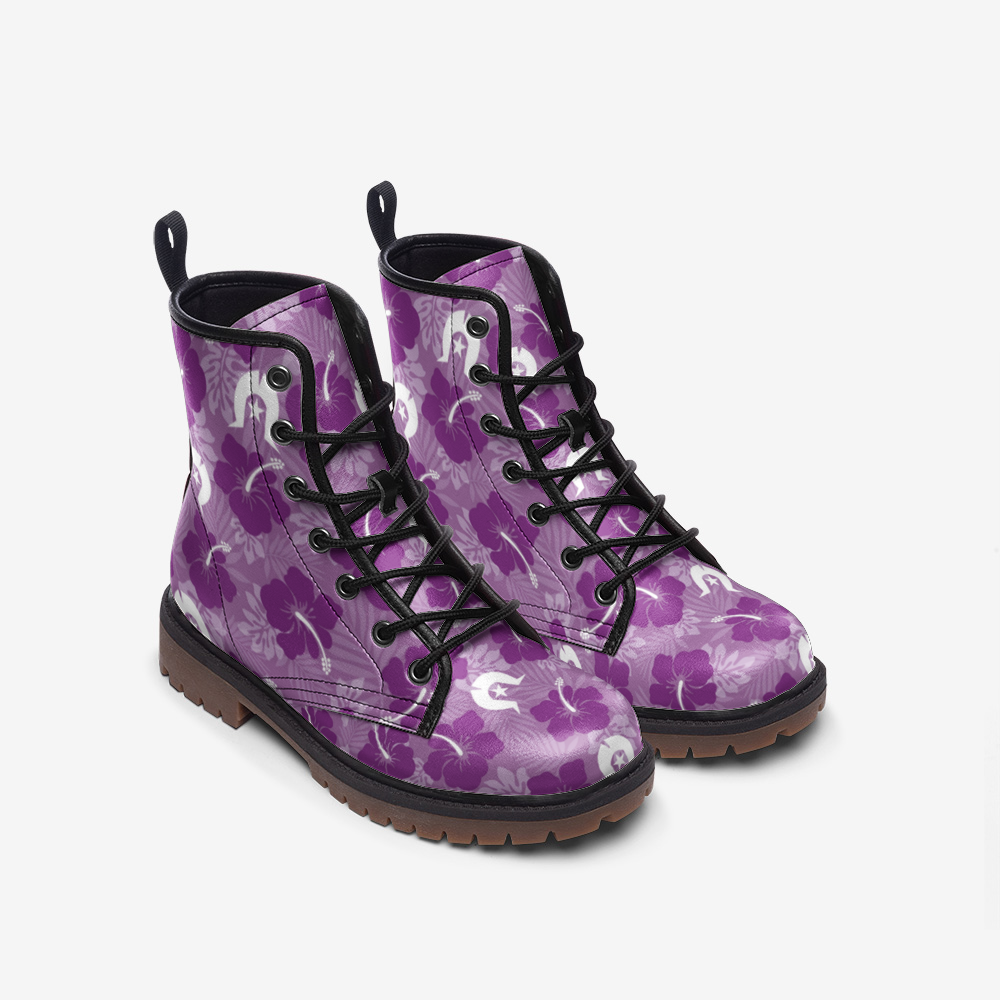 Hibiscus flowers with White Dhari (Royal purple) on Casual Leather Lightweight Boots