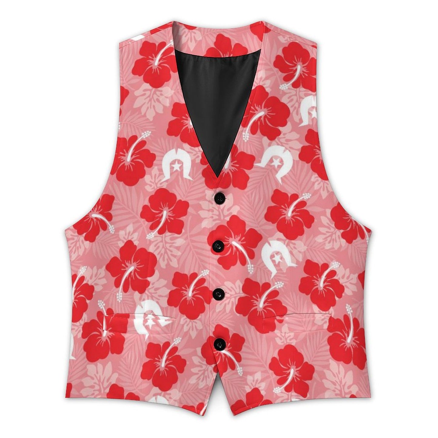 Hibiscus flowers with Dhari (Royal Pink) on Men's Sleeveless Suit Vest