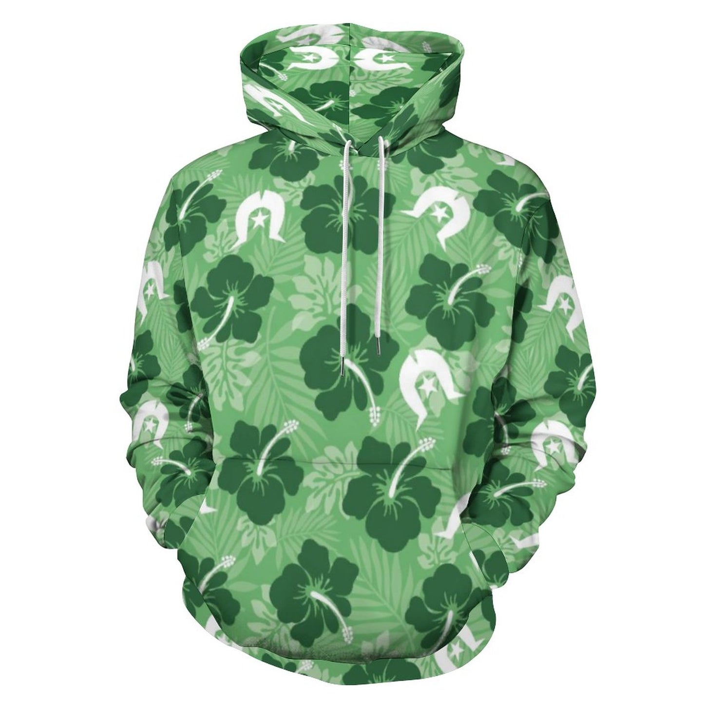 Hibiscus flowers with Dhari (Sea Grass Green) on Men's Cool Hoodie with Double-layer Cap