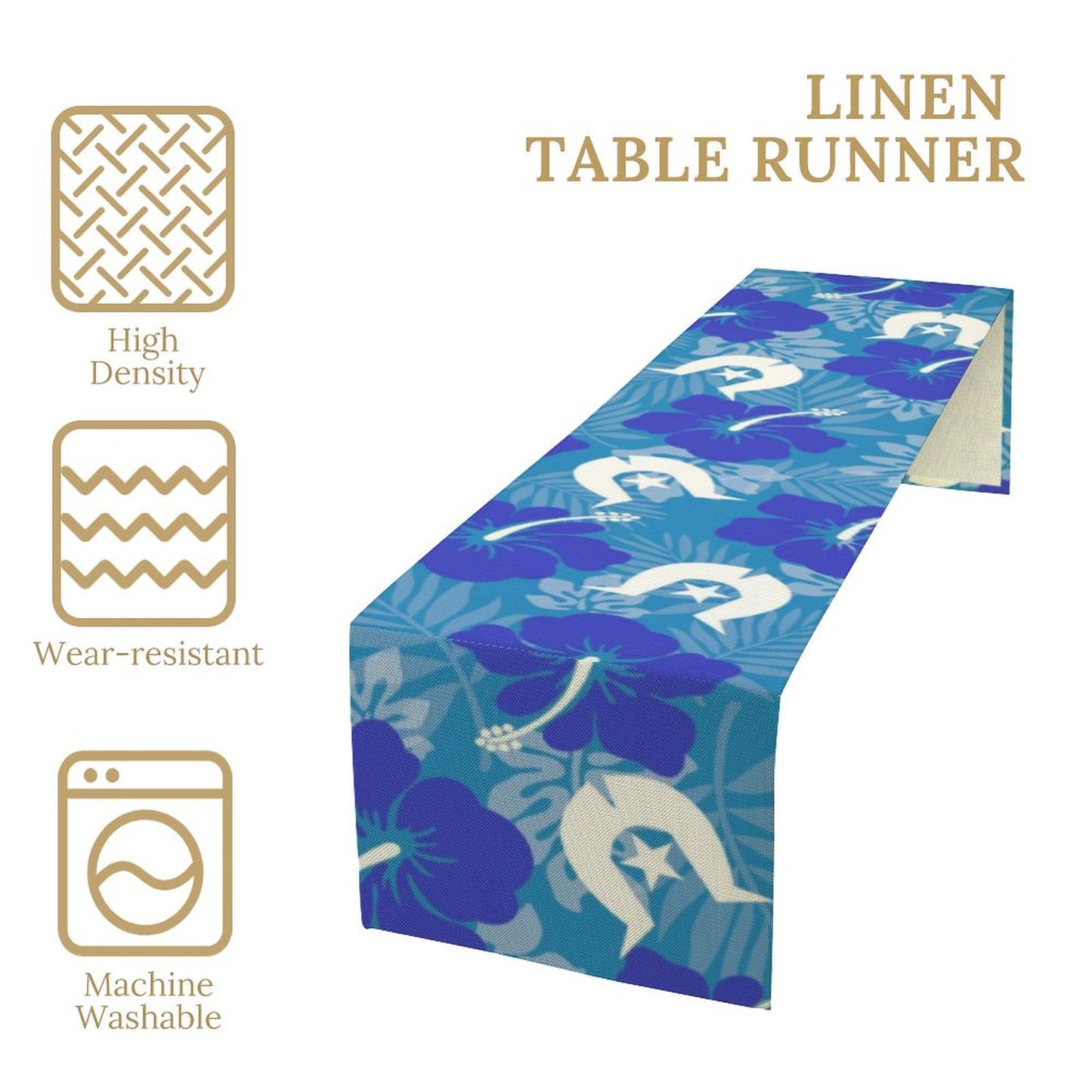 Hibiscus flowers with Dhari (Royal blue) on Flax Table Runner